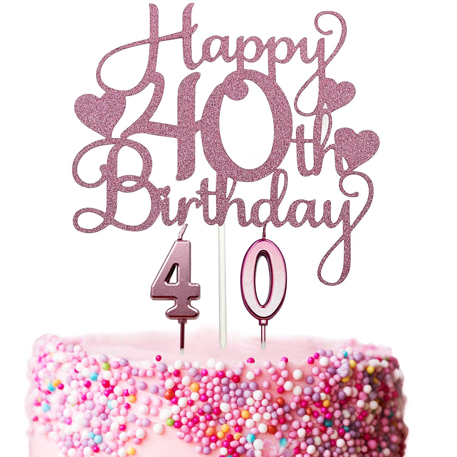 Decoración Para Tarta 40 Cumpleaños - Número, Estrellas, Corazones Y Velas