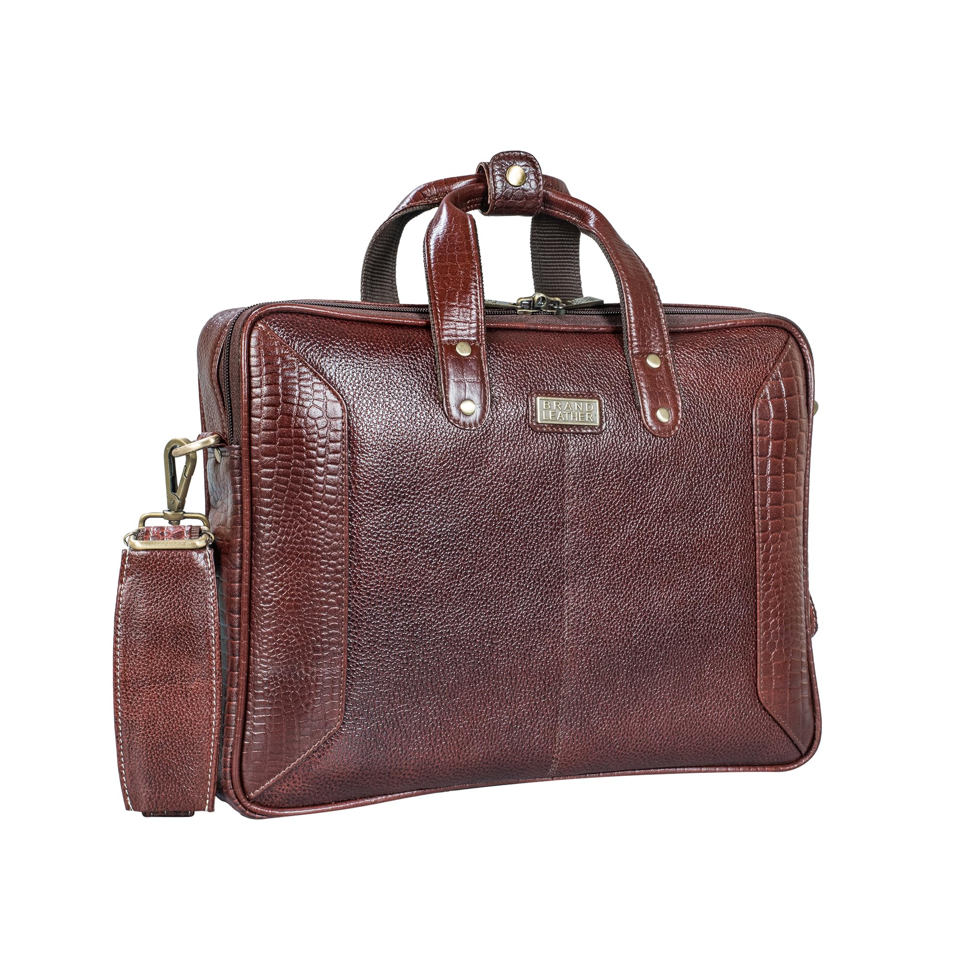 Genuine Leather Laptop Bag for Men - Office Bag - Fits Up to 15-inch Laptop/MacBook - Shoulder Bag/Hand Bag - Laptop Messenger Bag with Trolley Straps - 1 Year Warranty