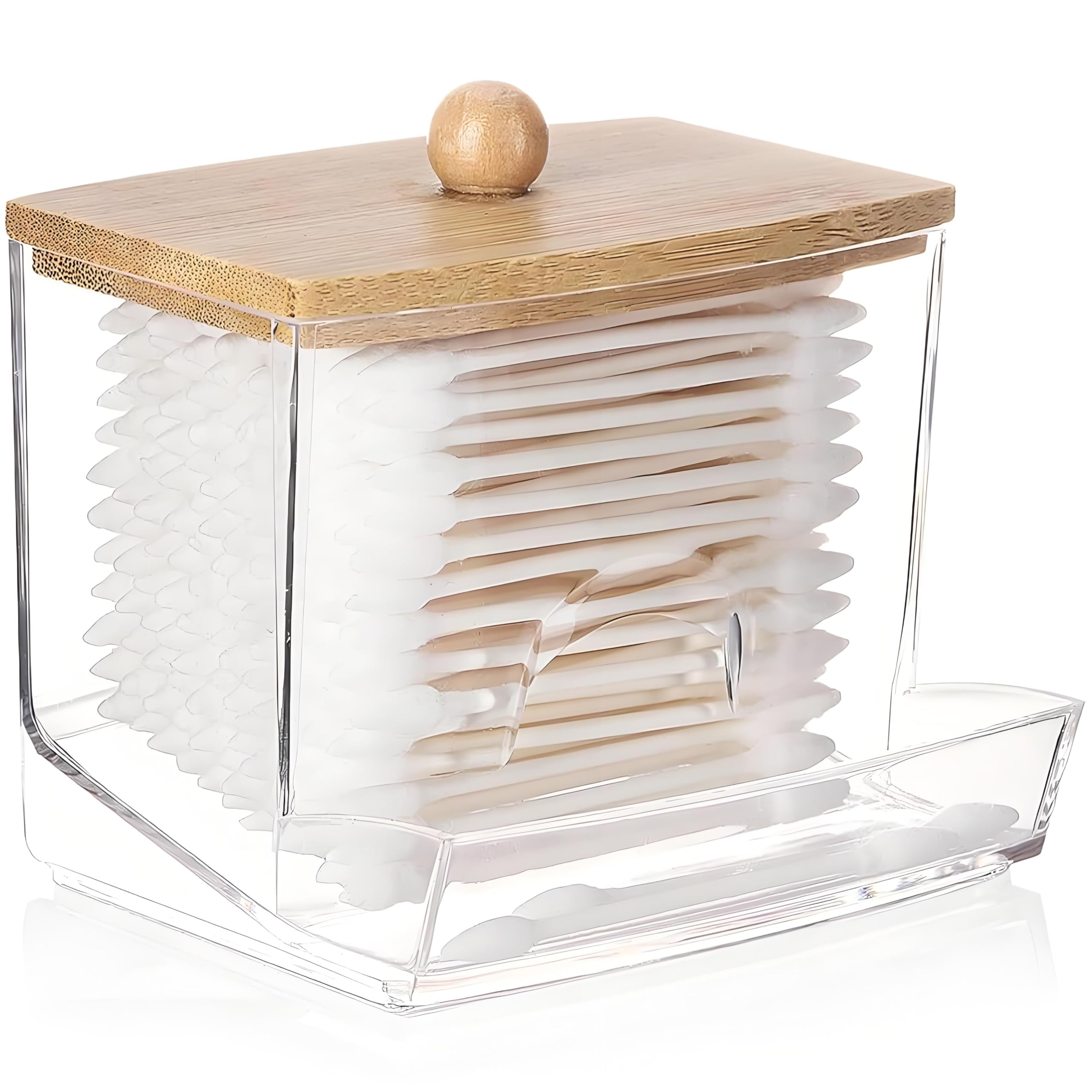 AXX Qtip Dispenser Apothecary Jars Bathroom - Qtip Holder Storage Canister Clear Plastic Jar for Cotton Swab Q-Tips