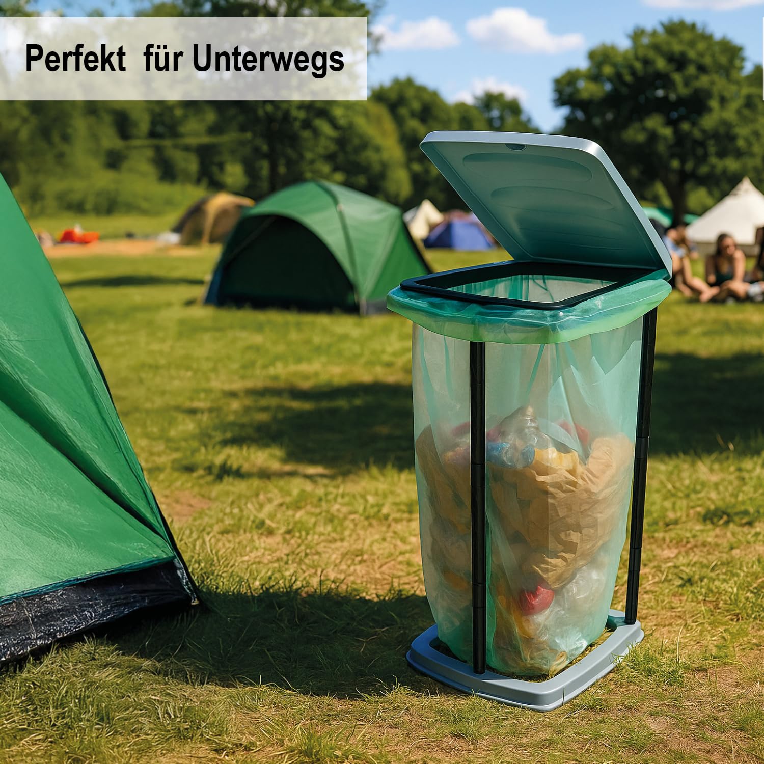 com-four® 2X Supporto per Sacco della Spazzatura con Coperchio – Smistatore 60 L per casa, Giardino, Officina e Campeggio – Portasacco Regolabile [Variante Casuale] (2X - Color Pastello)