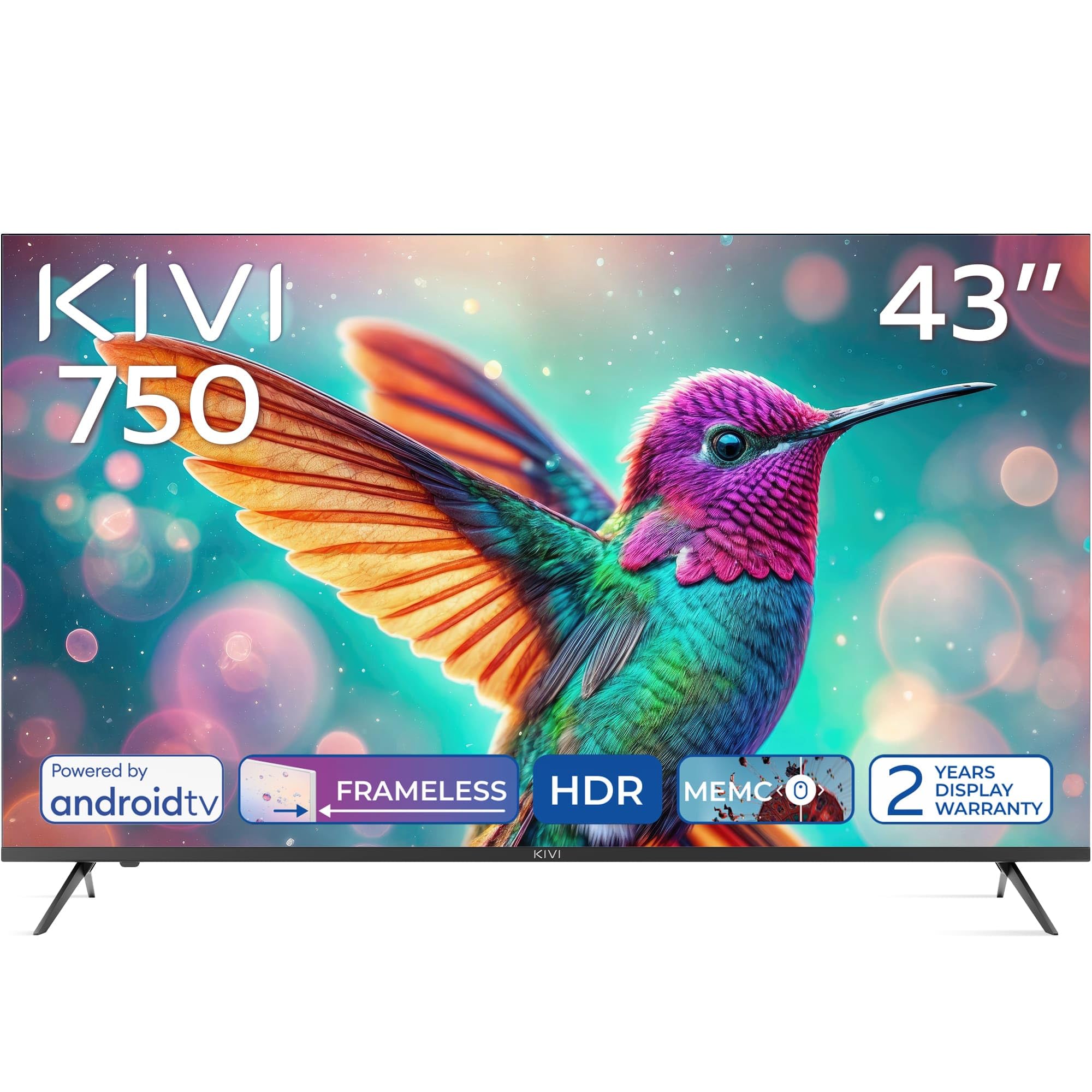 KIVI 43U750NB Smart TV sans cadre – Téléviseur 43 Pouces UHD 4K, Comparable à OLED, HDR10 et HLG, Son Dolby, Android 11, Commande Vocale, Wi-Fi, pour HBO, Téléviseurs et Télévision en Offres Spéciales