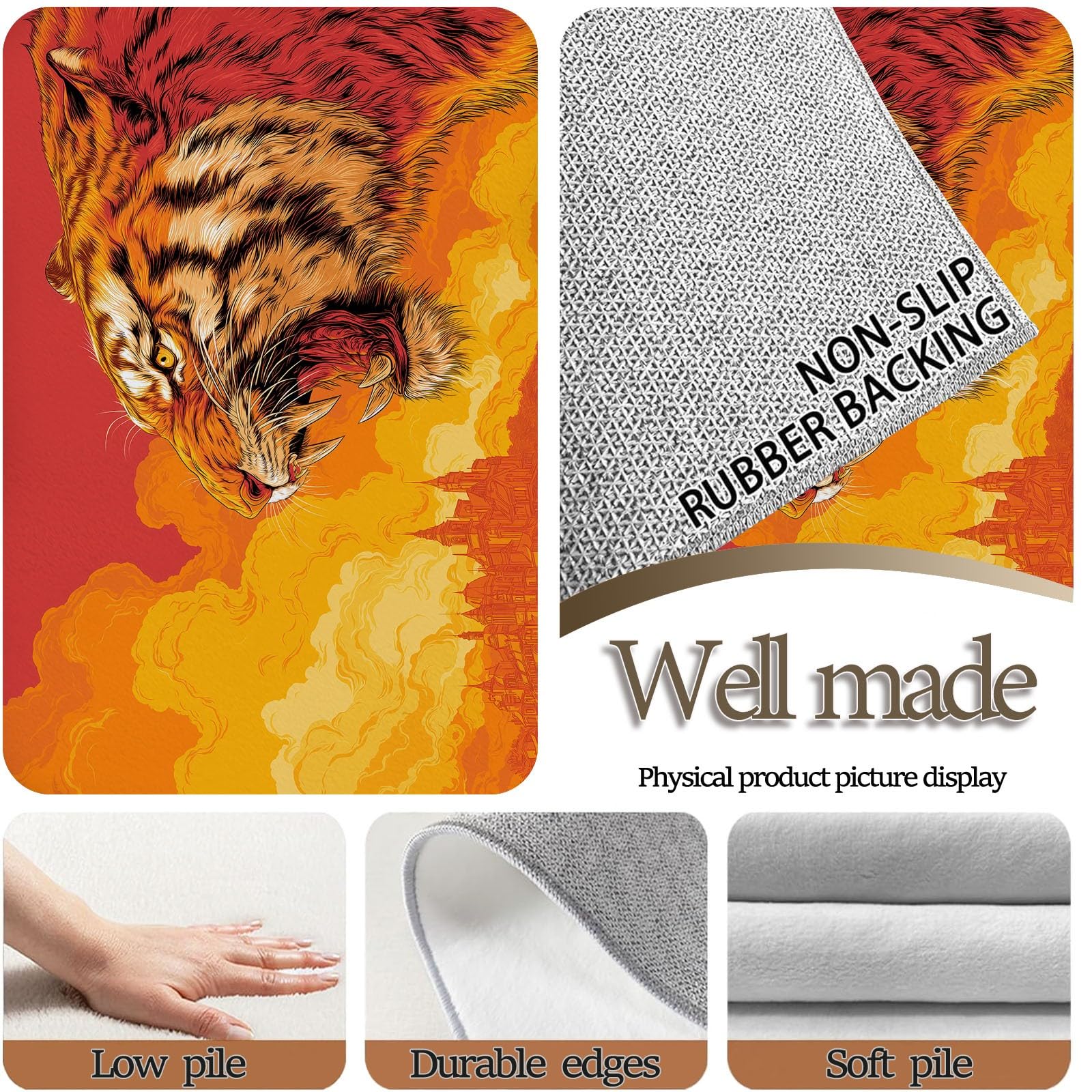 Fierce Flaming Tiger - Alfombra antideslizante (180 x 240 cm), diseño de animales de fantasía, alfombra para dormitorio de niños y niñas, alfombra de suelo para sala de estar, dormitorio, alfombra de