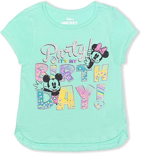 Disney Minnie Mouse y Mickey Mouse - Camiseta de fiesta de cumpleaños para niñas pequeñas y niños pequeños, azul, rosa o rojo