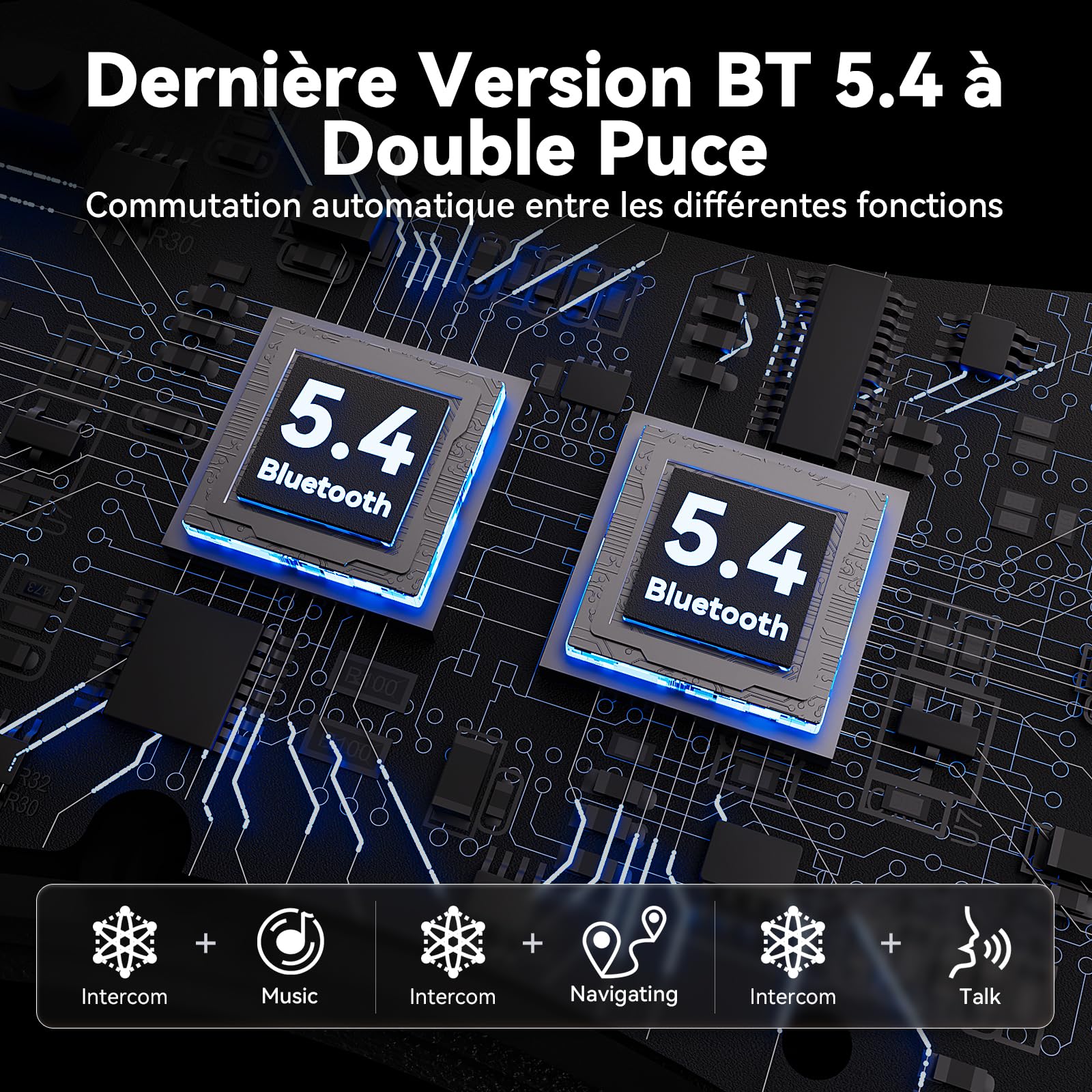 N2 Intercom Moto Duo pour 2 Casques, 1000m Système de Communication | Kit Main Libre Moto Bluetooth 5.4, Multitâche Audio, Réduction de Bruit DSP/CVC, Partage de Musique, Batterie 1000mAh, IP67
