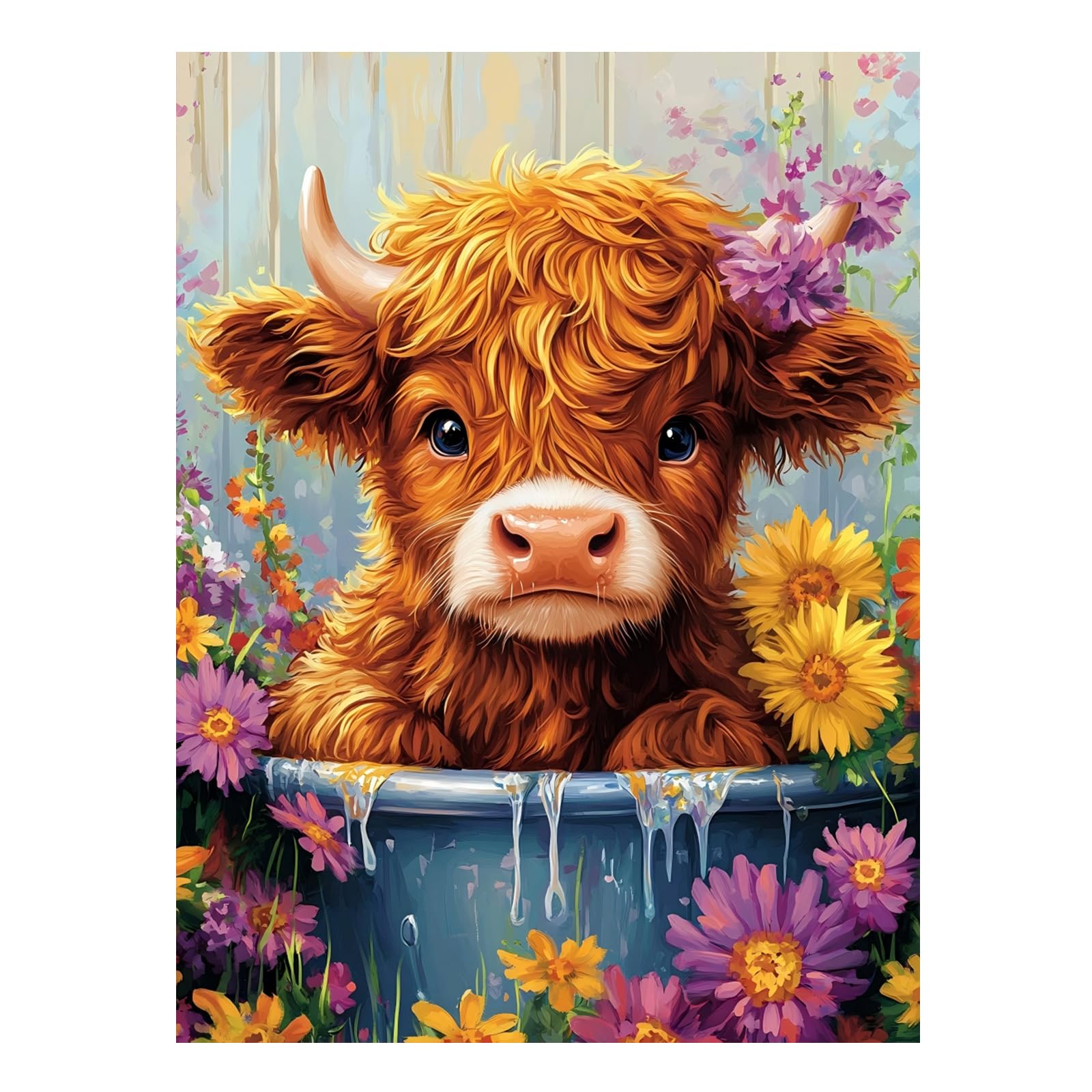 Cow Paint by Numbers for Adult, Highland Cow Paint by Numbers Kit for Adults Beginners, DIY Acrylic Paint by Number on Canvas for Home Wall Art Decor 12x16Inch