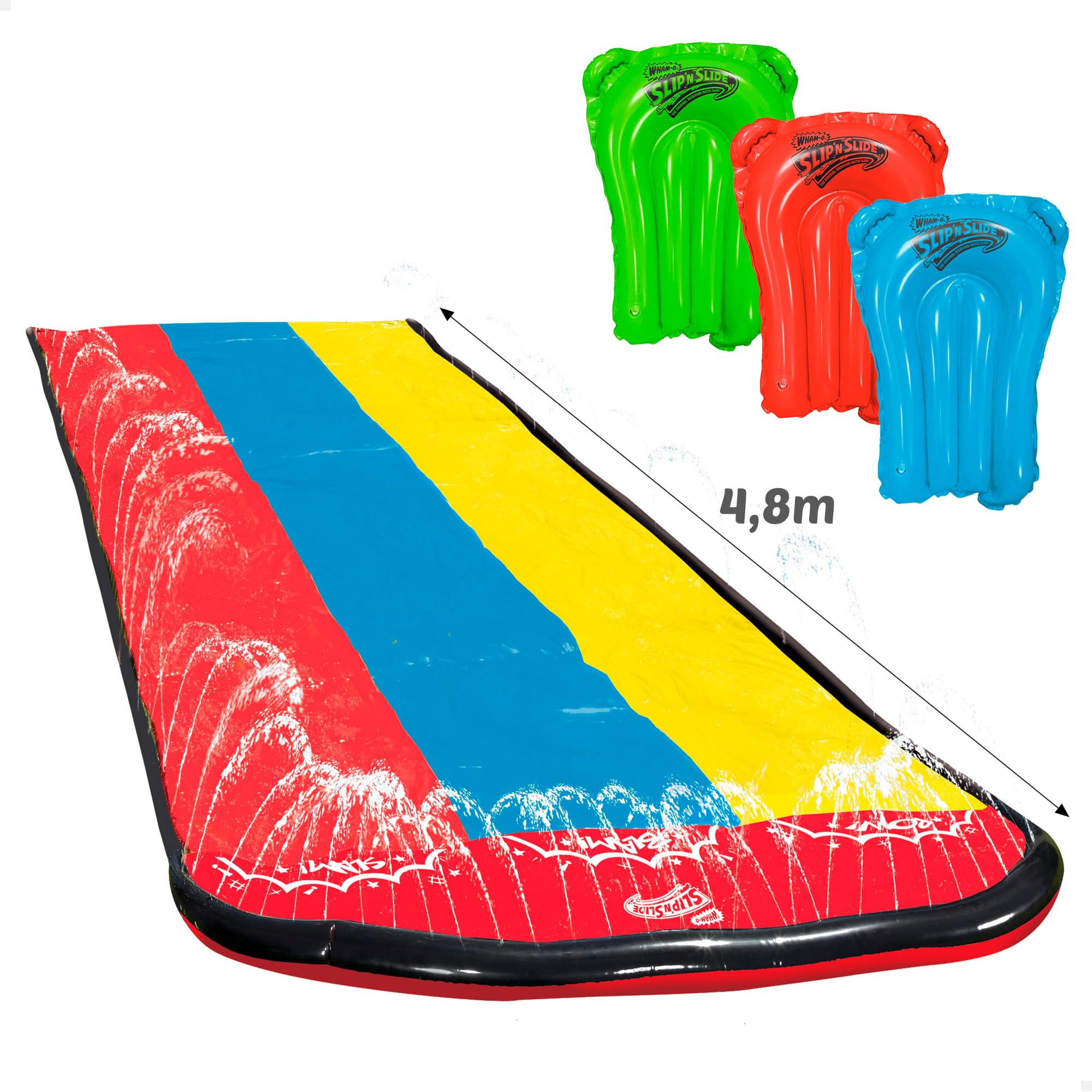 COLORBABY 47021 - Slip ‘N Slide Pista Deslizante de Agua, Medidas 4.8 m con 3 Tablas de Surf, Juegos de Agua, Juguetes de Exterior, Juegos de Piscina, Juegos al Aire Libre para niños y niñas