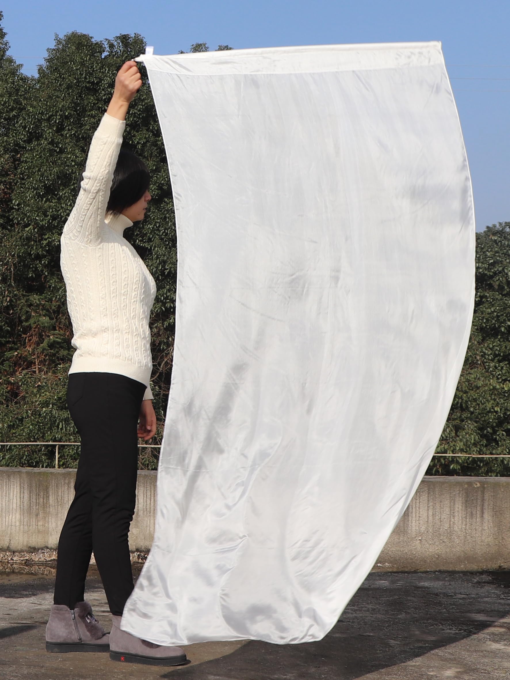 Winged Sirenny Bandiera Poi 174cm in Seta Fluide per Flow Art, Danza Spirituale e Meditazione, con Asta Rigida e Tessuto Dipinto a Mano