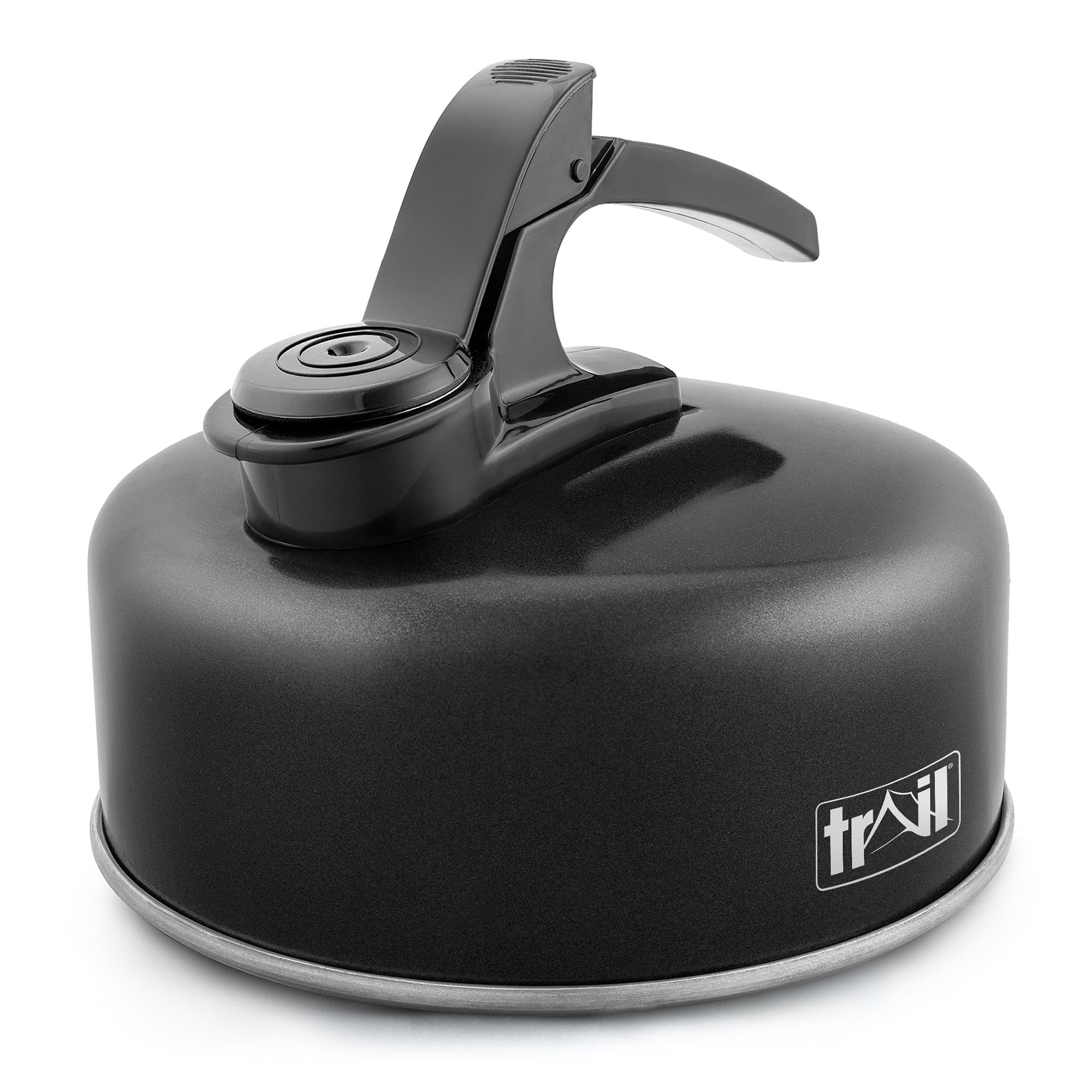 Trail 1L Whistling Kettle, Lightweight Durable Aluminium, Rust Resistant, Easy Pour Whistle Spout, Heat Resistant Handle, Fast Boil Stove Top Travel Kettle, Outdoor Hiking Backpacking, 0.2kg (Black)