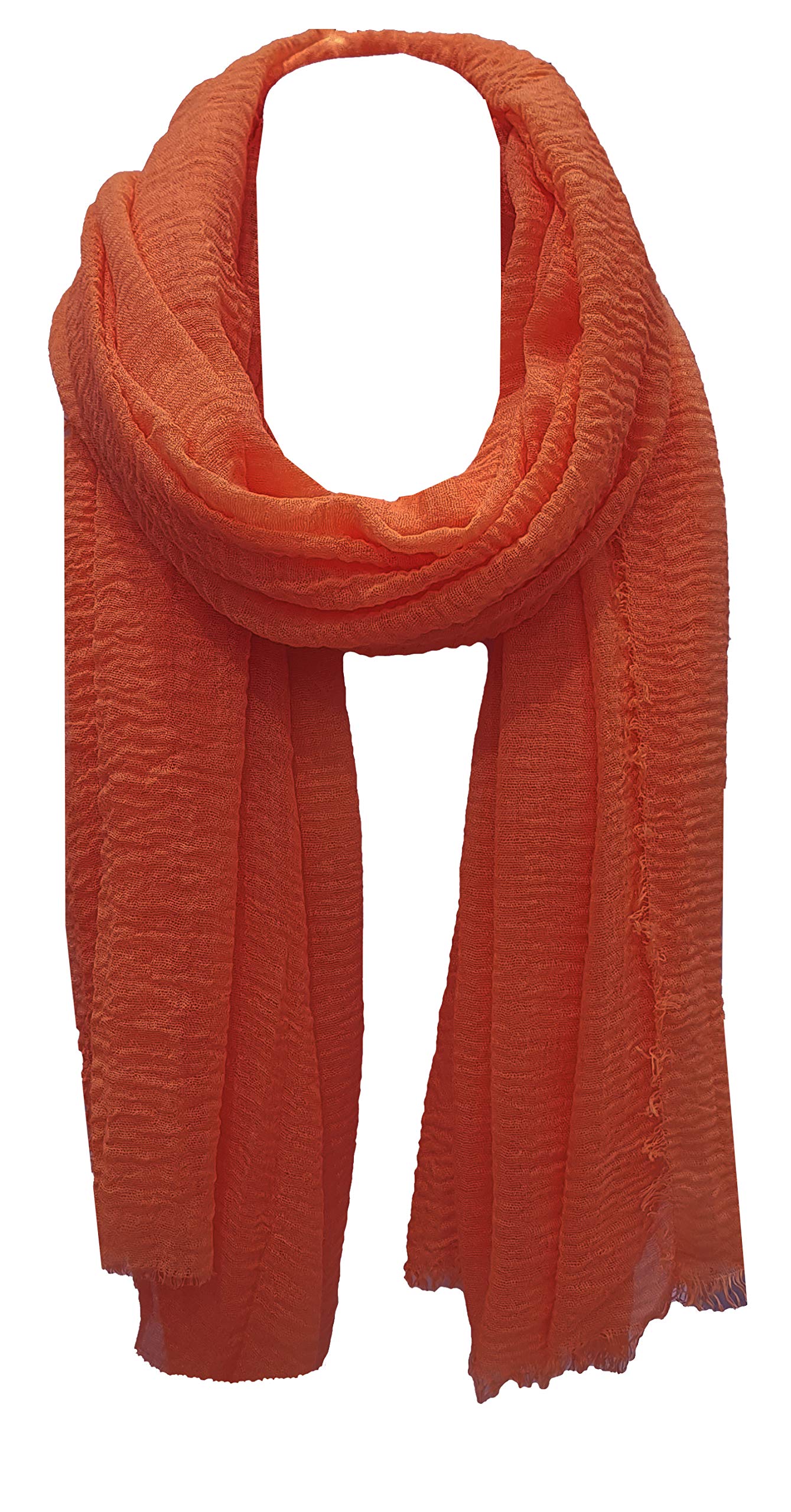 World Of Shawls Women's Rust Orange Chic Crinkle Distressed Effect Scarf With Fringed Edges (Rust Orange)
