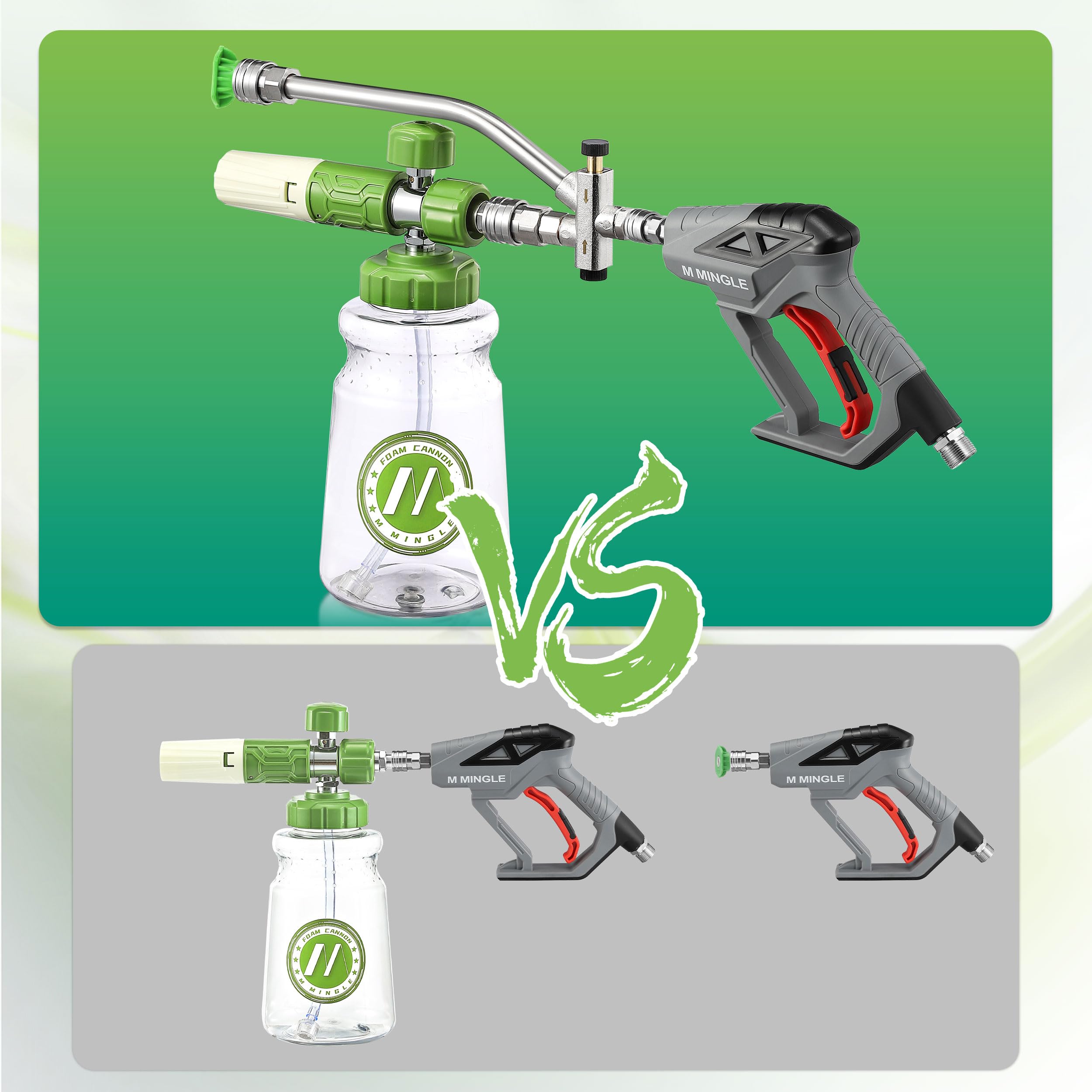 M MINGLE Canon à Mousse de Nettoyeur Haute Pression avec Double Connecteur | Lance à Mousse Réglable 1 Litre, Raccord M22-14 Démontable et Raccord Rapide 1/4", pour Nettoyage de Voiture, 250 bar