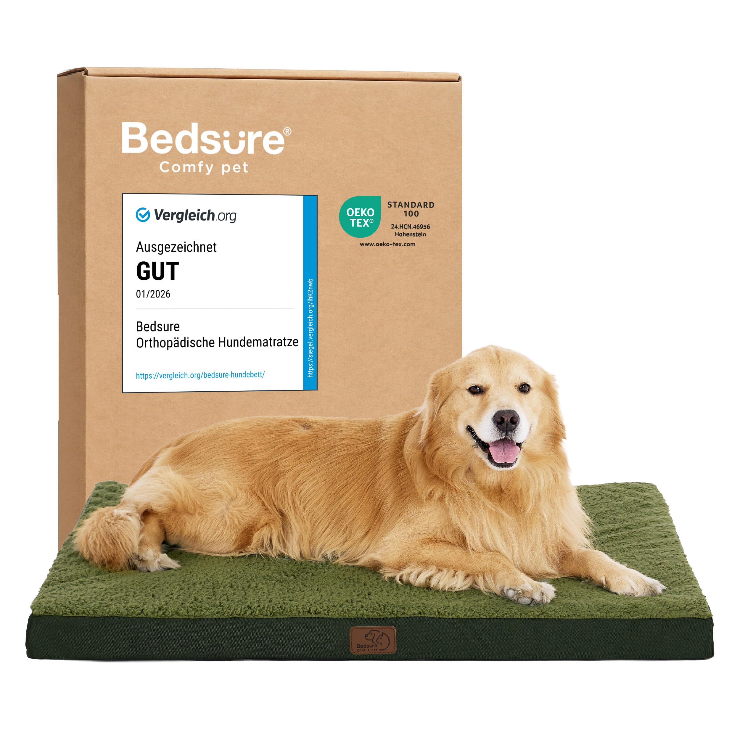 BEDSURE orthopädisches Hundebett Grosse Hunde - Hundekissen flauschig Hundematte waschbar Hundematratze in grau für kleine, mittelgroße und große Hunde