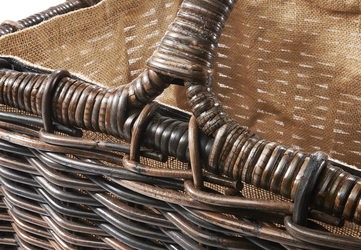 Kobolo Kaminholzkorb Holztrage für Kaminholz Rattan Grau mit Leinenstoff