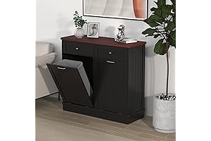 Double Tilt Out Trash Cabinet: 10-Gallon Wooden Standing Laundry Sorter Cabinet