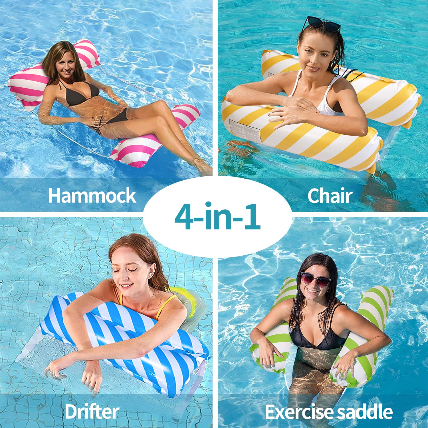 Hamaca Flotante Inflable 4 En 1 - Para Piscina O Playa, Con Portavasos, PVC Resistente