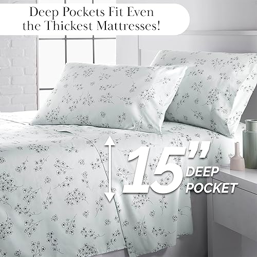 Miniatura 2 de Southshore Fine Living, Inc. Sweet Florals Collection, juego de sábanas de 4 piezas con bolsillo profundo de 14 pulgadas, fácil cuidado, sin