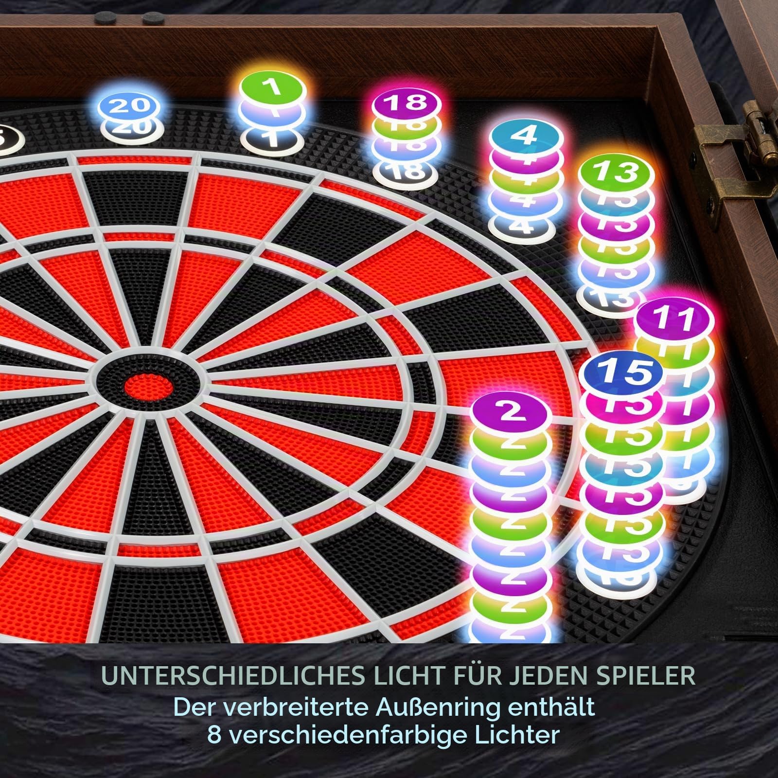 Elektronische Dartscheibe Profi Set mit 355 Varianten für 1 bis 8 Spieler mit 12 Darts 12 Flights 100 Pfeilspitzen Zubehör