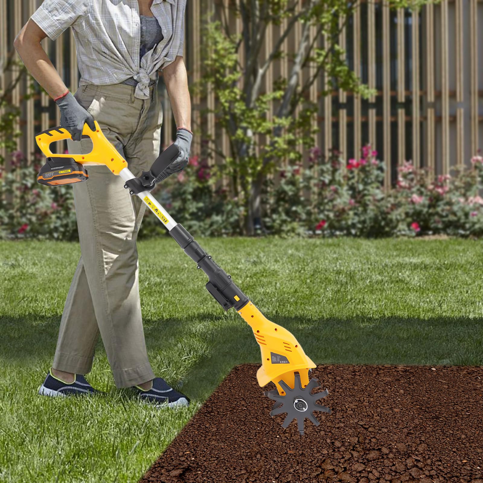 Mini motoazada con batería de 20 V (2,0 Ah), fresadora de jardín inalámbrica con profundidad de trabajo de 25 cm y motor de cobre, ancho de trabajo de 10 cm, azada para bancales y jardín