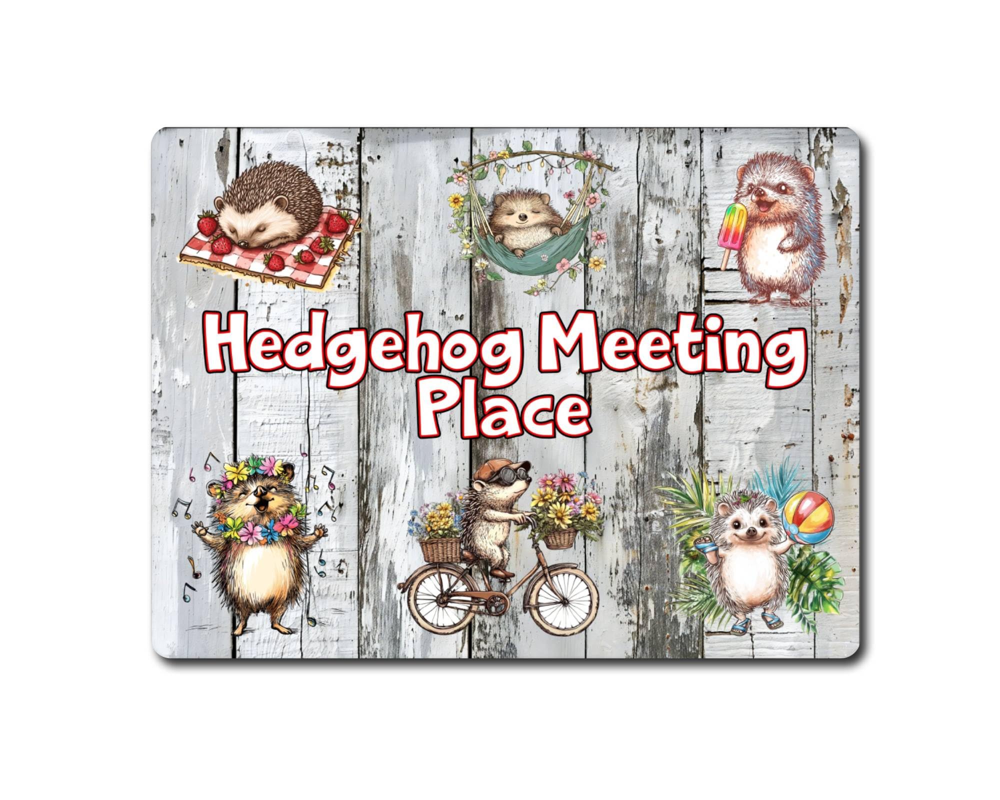 Decalarama Metallic Hedgehog Metal Sign Gift – Hedgehog Meeting Place - Family Fun Home Garden Animal Novelty Aluminium Present
