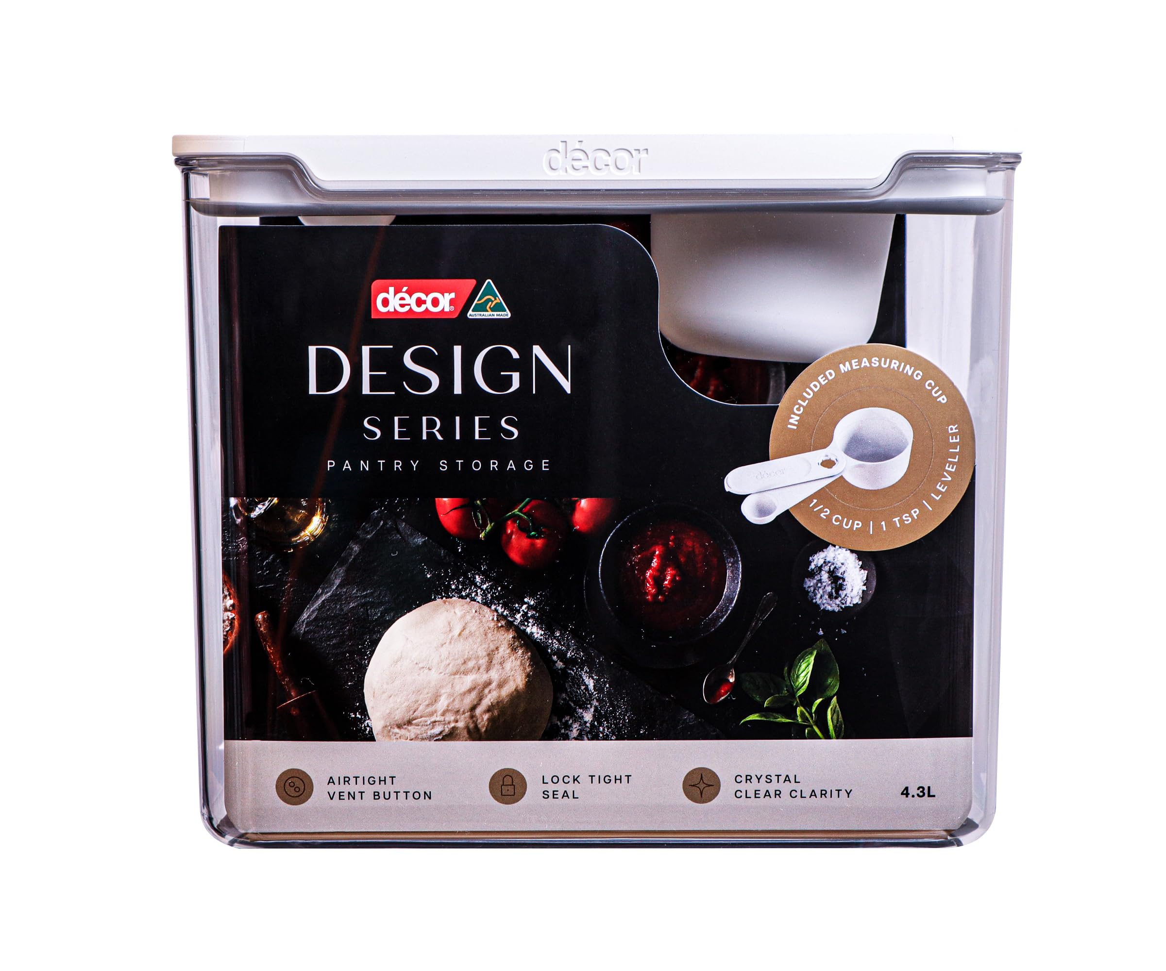 Décor Pantry Storage Container 4.3L with Half Cup Measure - Design Series, Airtight, BPA-Free, Modular Stackable, Dishwasher Safe, Australian Made
