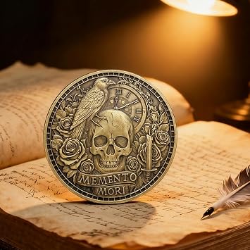 Stoic Challenge Coin - Memento Mori (Remember You Must Die) / Memento Vivere (Remember to Live) - Motivational Inspirational Token for Anxiety Relief, Military Veteran, Men Women, Graduation Gift