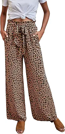 ECOWISH Cotton Palazzo Wide Leg Pants with Pockets