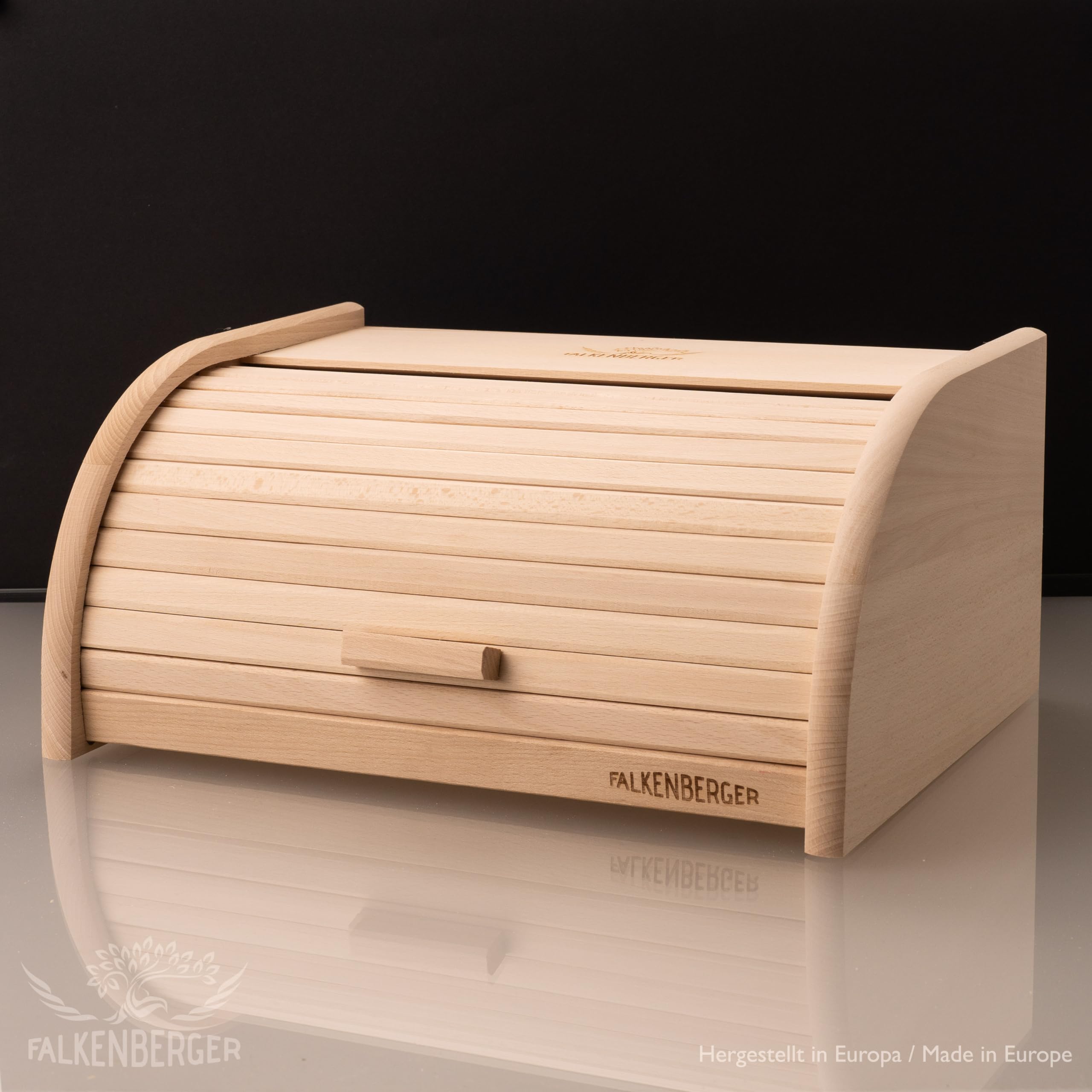 Contenitore per il pane in legno di faggio, ca. 39 x 28 x 18 cm, XL, con coperchio arrotolabile, realizzato a mano