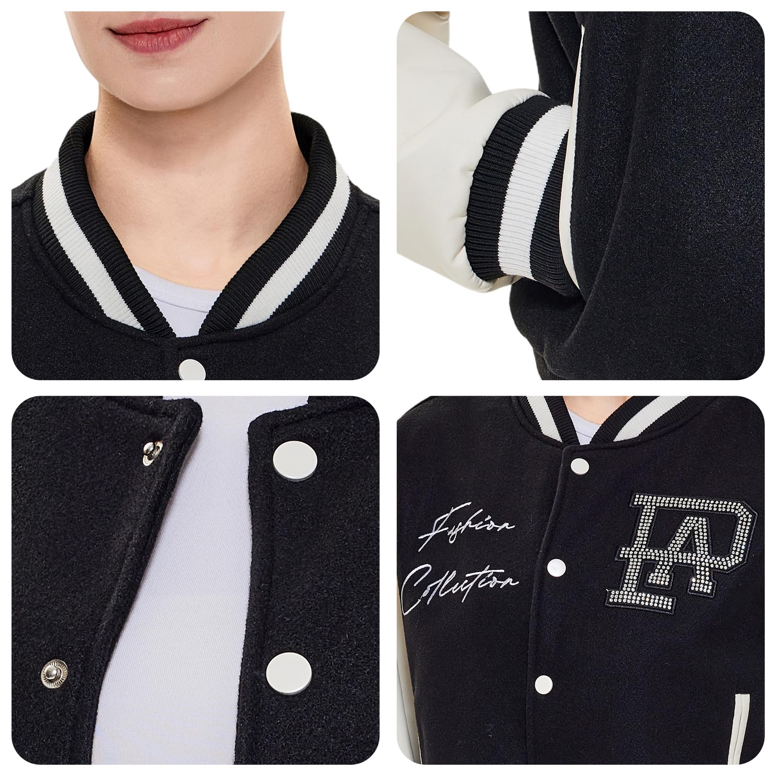 Veste universitaire en cuir synthétique pour femme, coupe ajustée, décontractée, légère