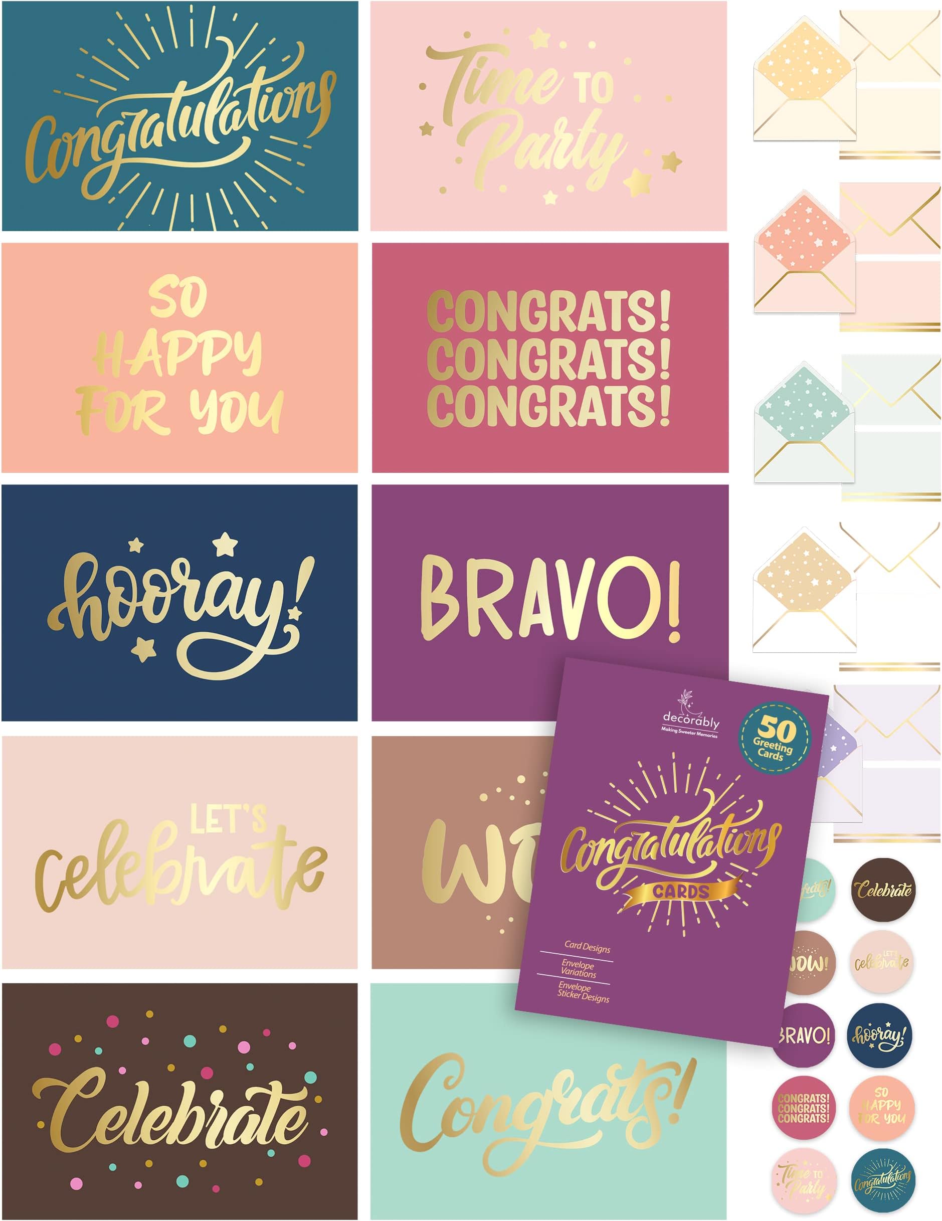 50 GoldFoiled Congratulations Card with Envelopes & Stickers 10