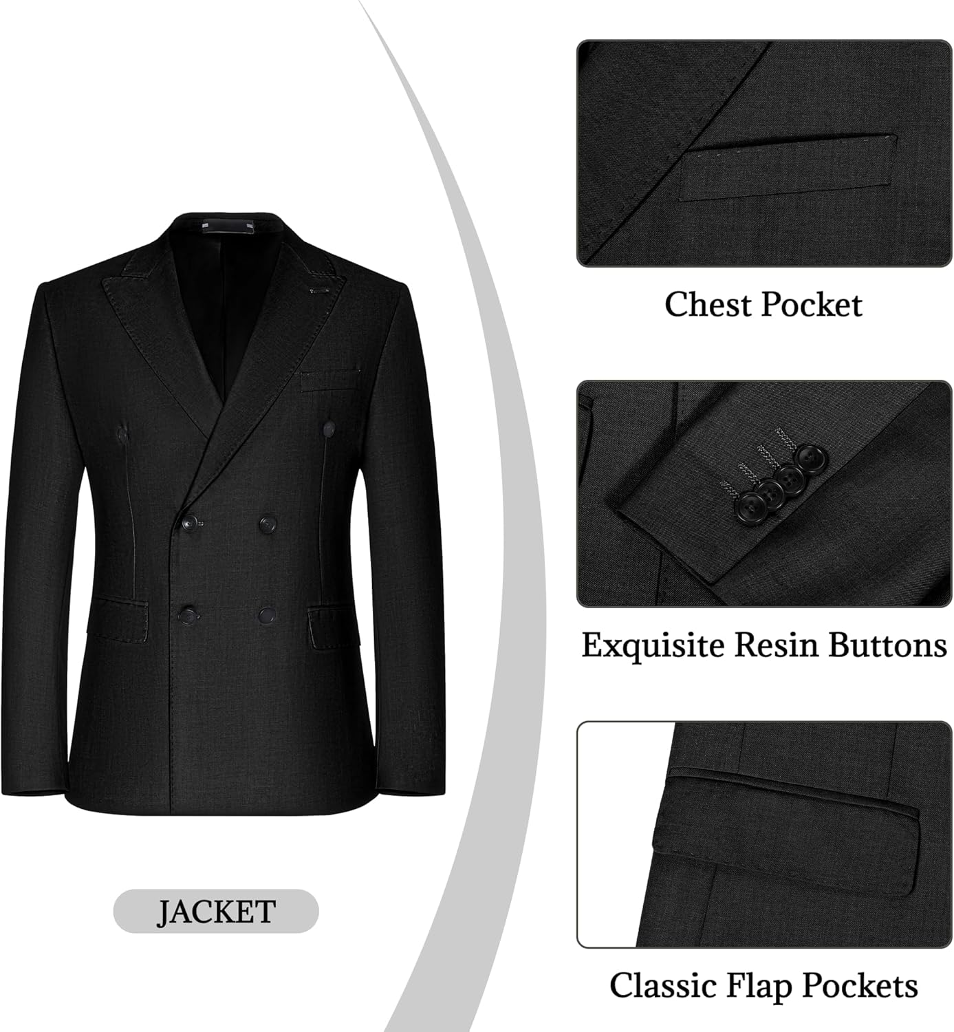 Mens Double Breasted Suit Slim Fit Solid Suit Jacket and Dress Pants 2 Piece Set Prom Wedding Suits for Men - Image 5