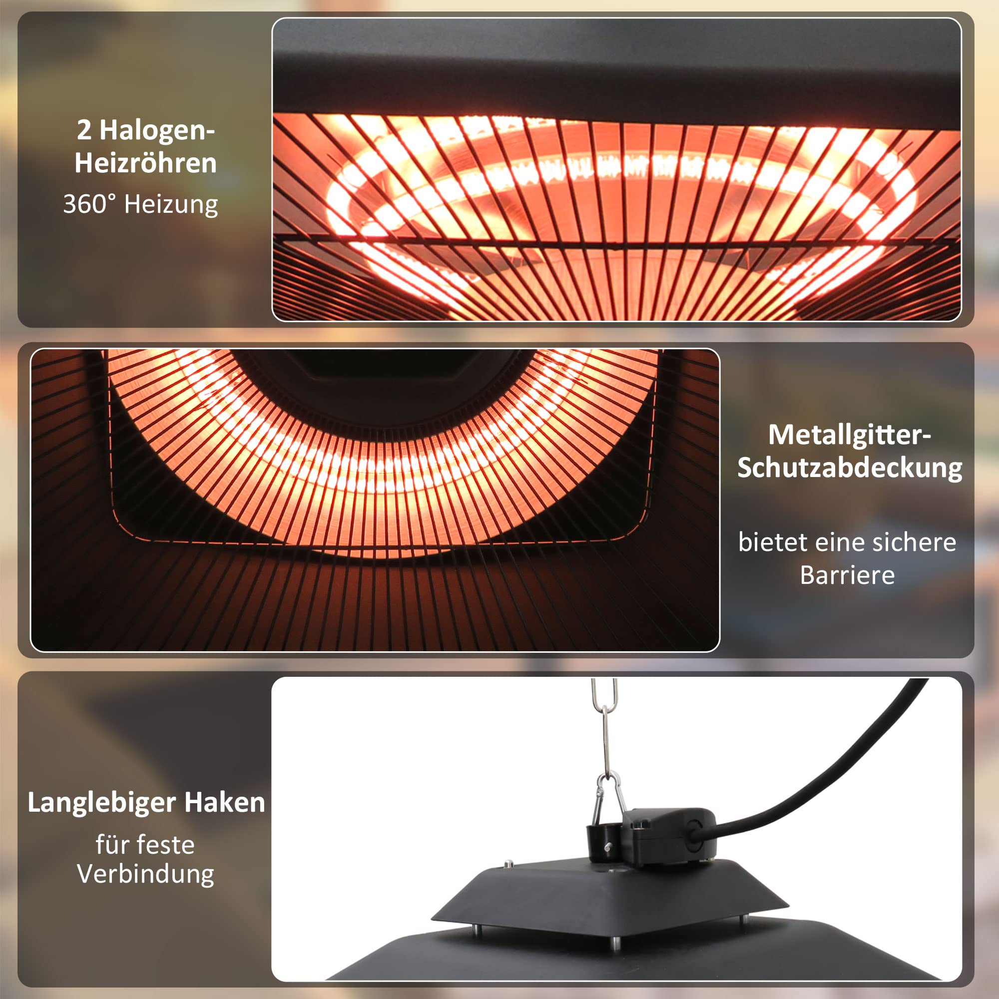 Outsunny Terrassenstrahler Deckenstrahler Heizstrahler mit Fernbedienung LED Beleuchtung, 2000W, 43x43x25cm