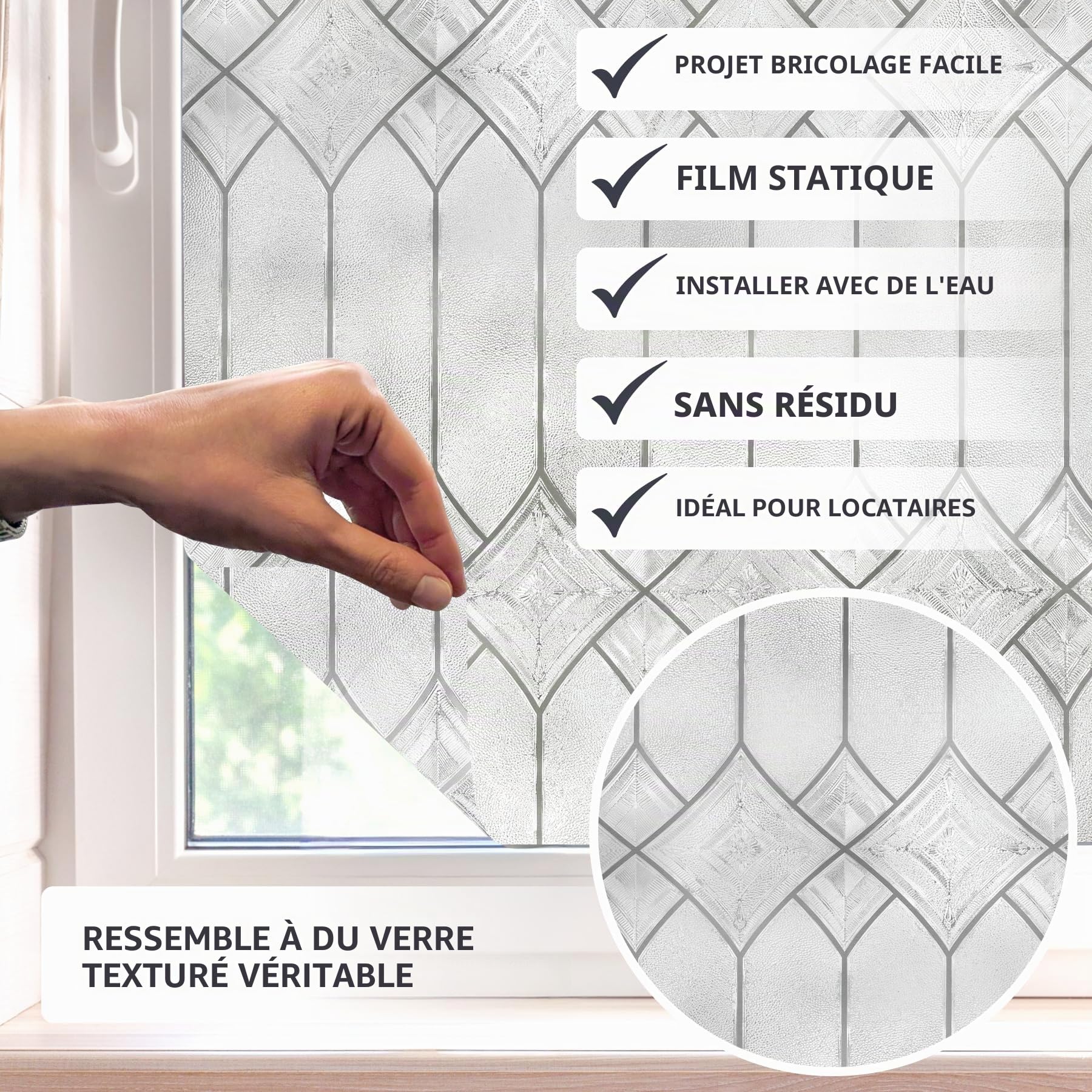 ARTSCAPE Regent | Film de confidentialité pour fenêtre avec Motif en Verre au Plomb texturé | Non adhésif et Protection UV | Facile à appliquer et Amovible | 61 x 91 cm