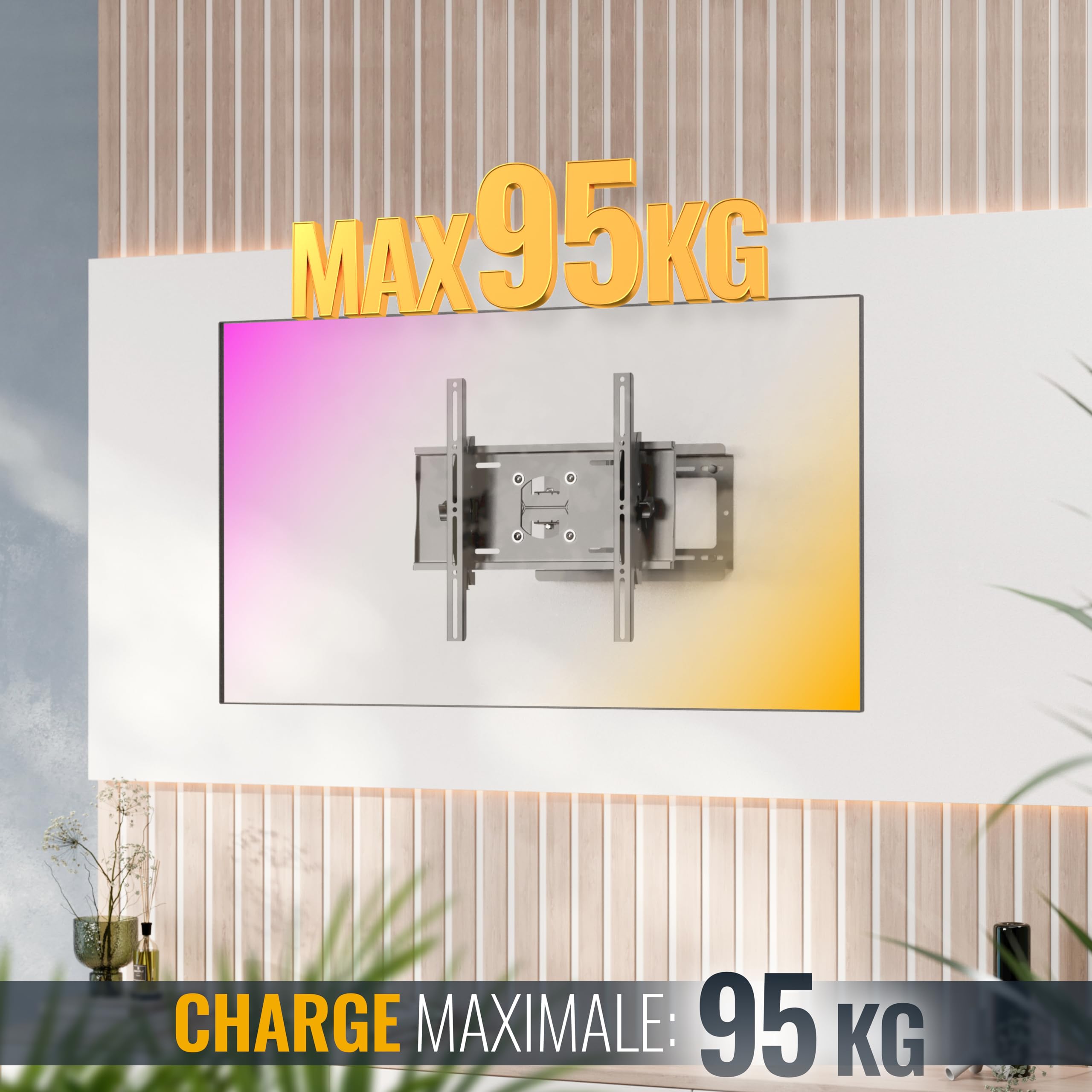 RICOO R23-S Support Mural TV 40 42 43 48 50 55 60 65 70 75 Pouces VESA 200x200 à VESA 400x400 Orientable et Inclinable Fixation Support Television Mural Max 95 Kg