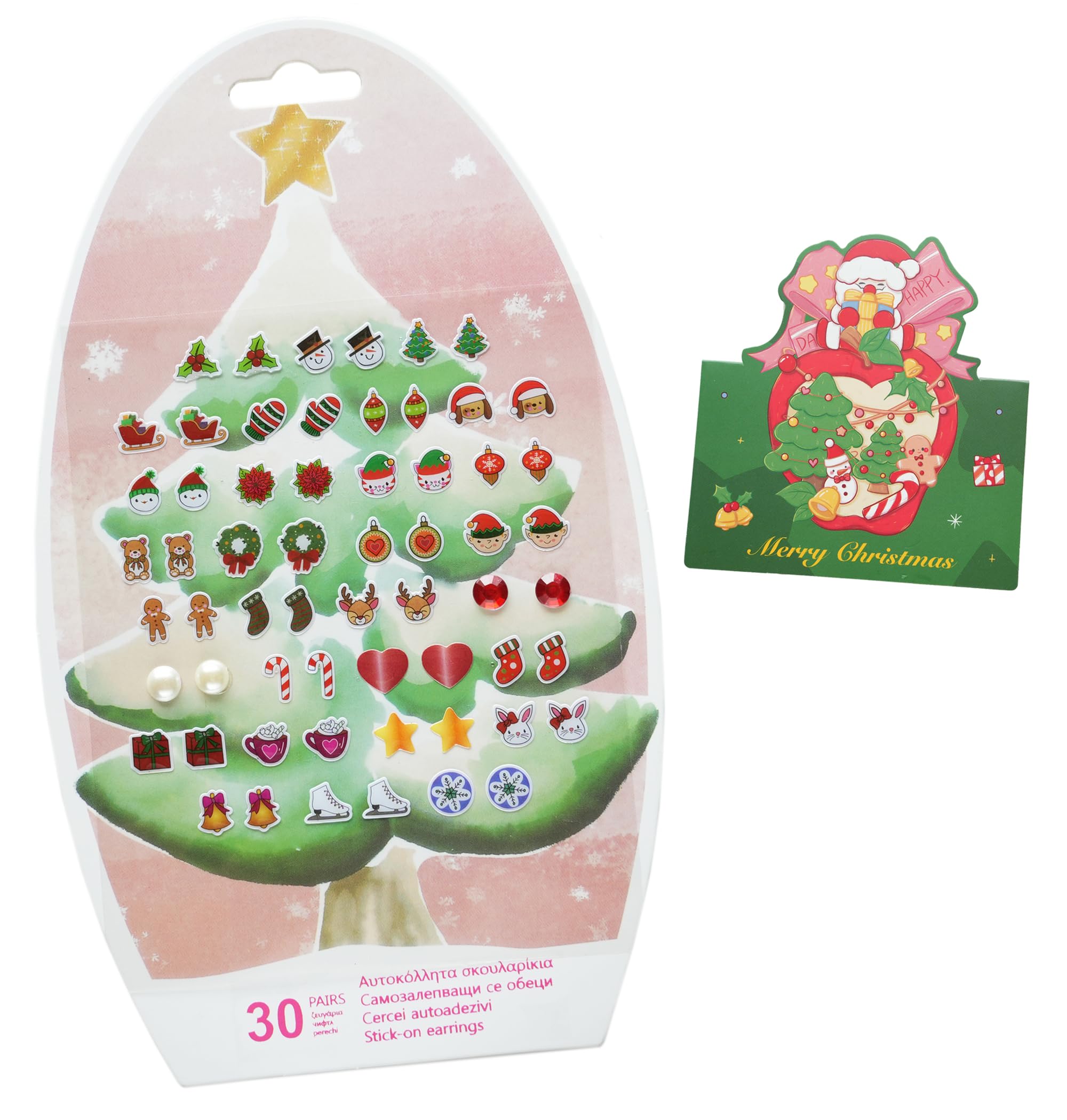 koutey Christmas Stick On Earrings for Little Girls 4-6 - Girls and Toddlers Cute Colorful Christmas Sticker Earrings Self-Adhesive Craft Gem Jewelry Stickers, Christmas New Year Gift