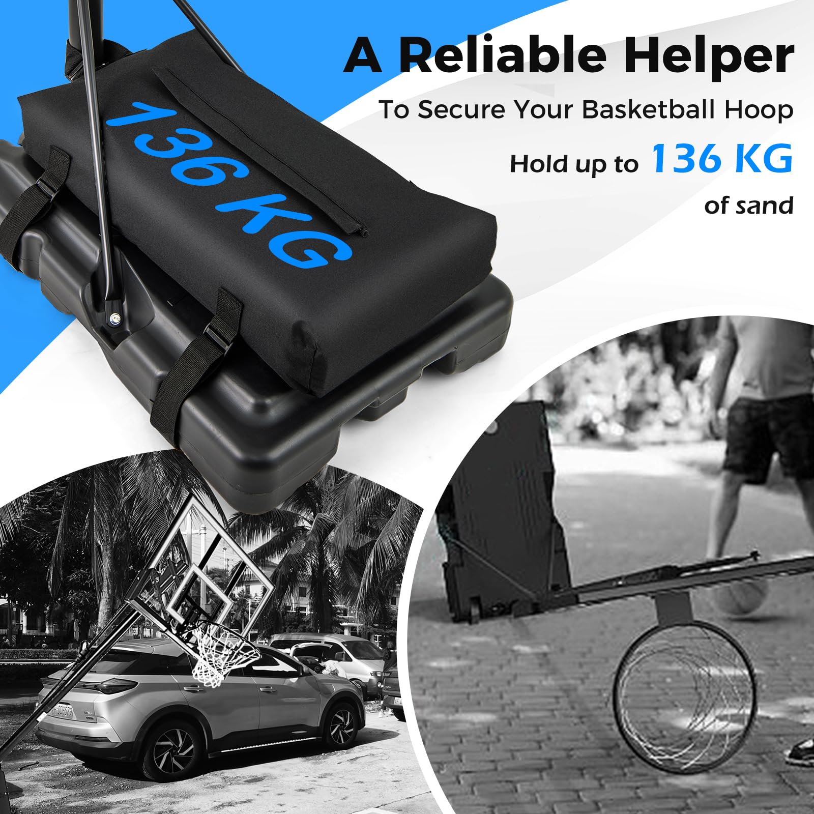 GYMAX Sac de Sable Robuste pour Panier de Basket-Ball Portable, ancrage inférieur lesté, Tissu Oxford 600D résistant aux intempéries, Peut Supporter jusqu'à 136 kg, Utilisation en intérieur et en