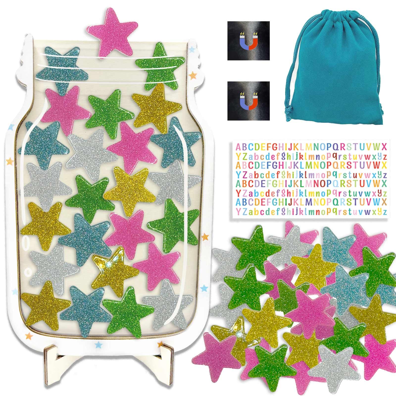Orbixa Magnetic Star Reward Jar for Kids & Students – Glitter Magnetic Reward System for Classroom & Home, Personalized Behavior Chart with Sparkling