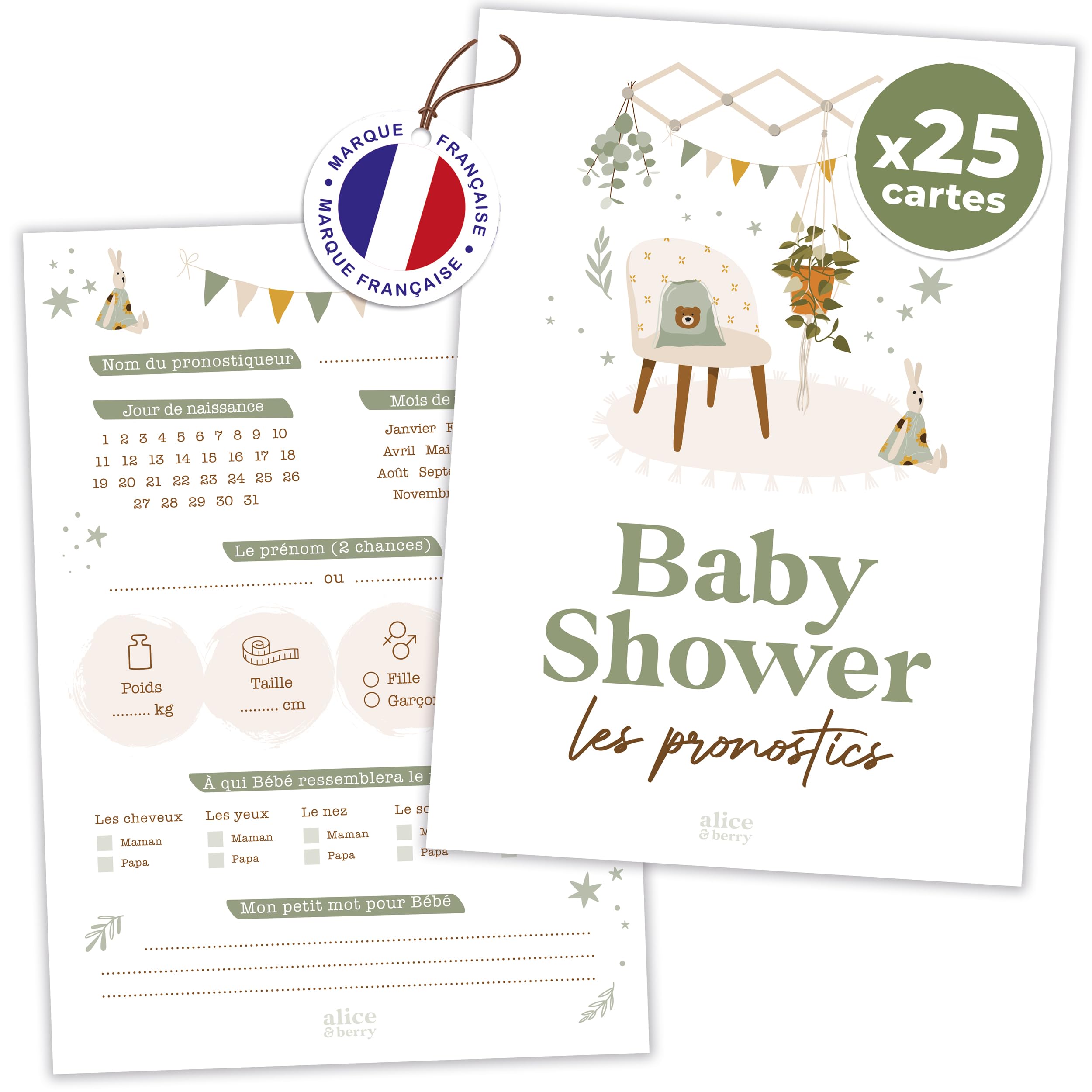 OLILLY - 20 Cartes Pronostic Pour Baby Shower ixte - Jeu et Pronostics
