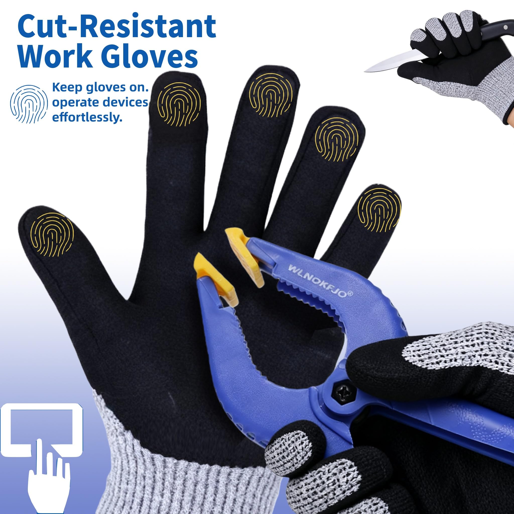 Abrazaderas de resorte de 6 pulgadas resistentes, paquete de 12 abrazaderas de plástico grandes y guantes de trabajo de seguridad para carpintería, manualidades, telón de fondo y cubierta de