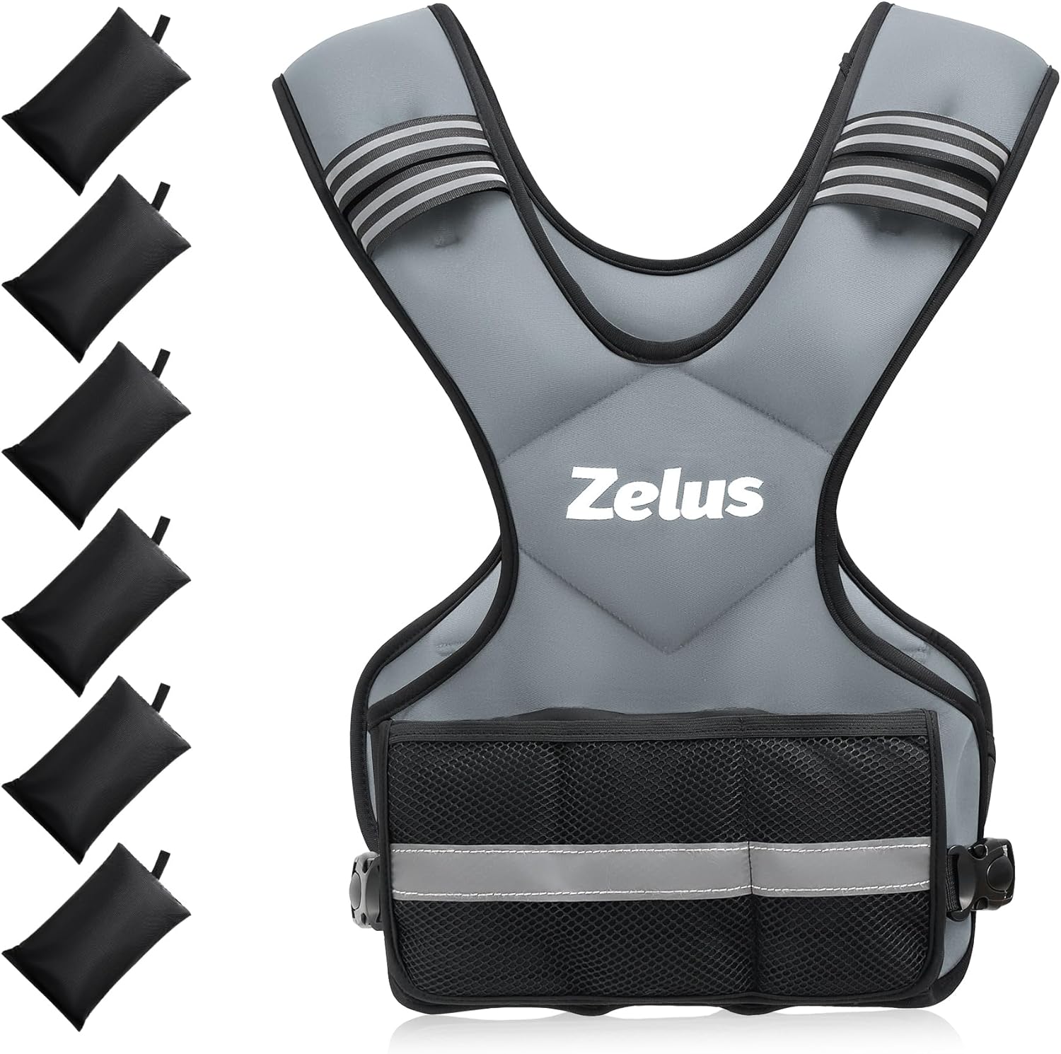COLOR DARKER THAN SHOWN ON PICTURE *****ZELUS Weighted Vest for Men and Women | 4-10lb/11-20lb/20-32lb Vest with 6 Ironsand Weights for Home Workouts | Adjustable Body Weight Vest Exercise Set for Cardio and Strength Training 20-32 lb. Gray