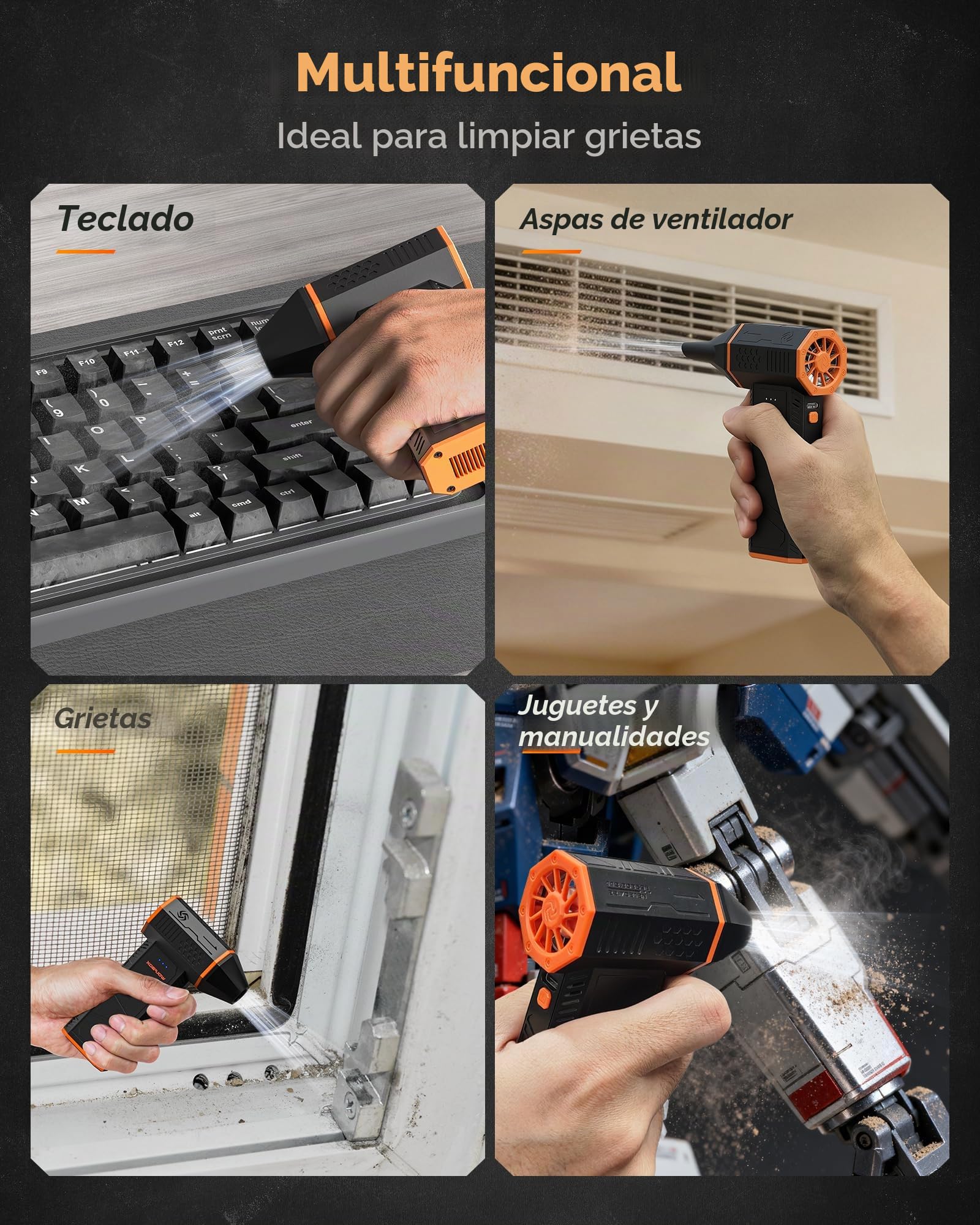 WOLFBOX - Soplador de aire eléctrico inalámbrico de 110000 rpm, mini soplador ajustable de 3 engranajes con carga rápida