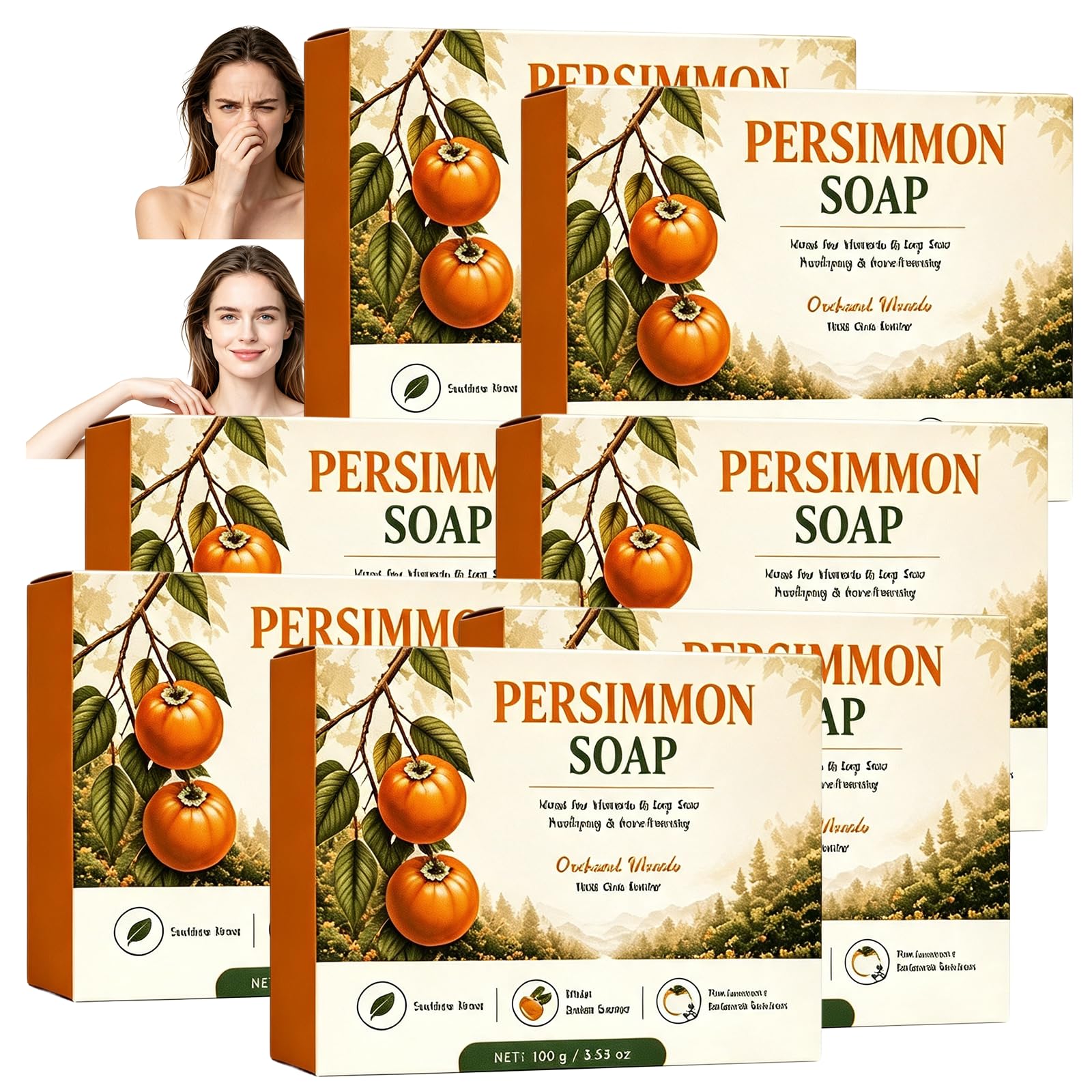 2026 nowe mydło Fresh Persimmon w kostce, naturalny baton oczyszczający z ekstraktami roślinnymi, mydło o zapachu drzewiastych cytrusów, nawilżający płyn do mycia skóry dojrzałej, codzienna kontrola