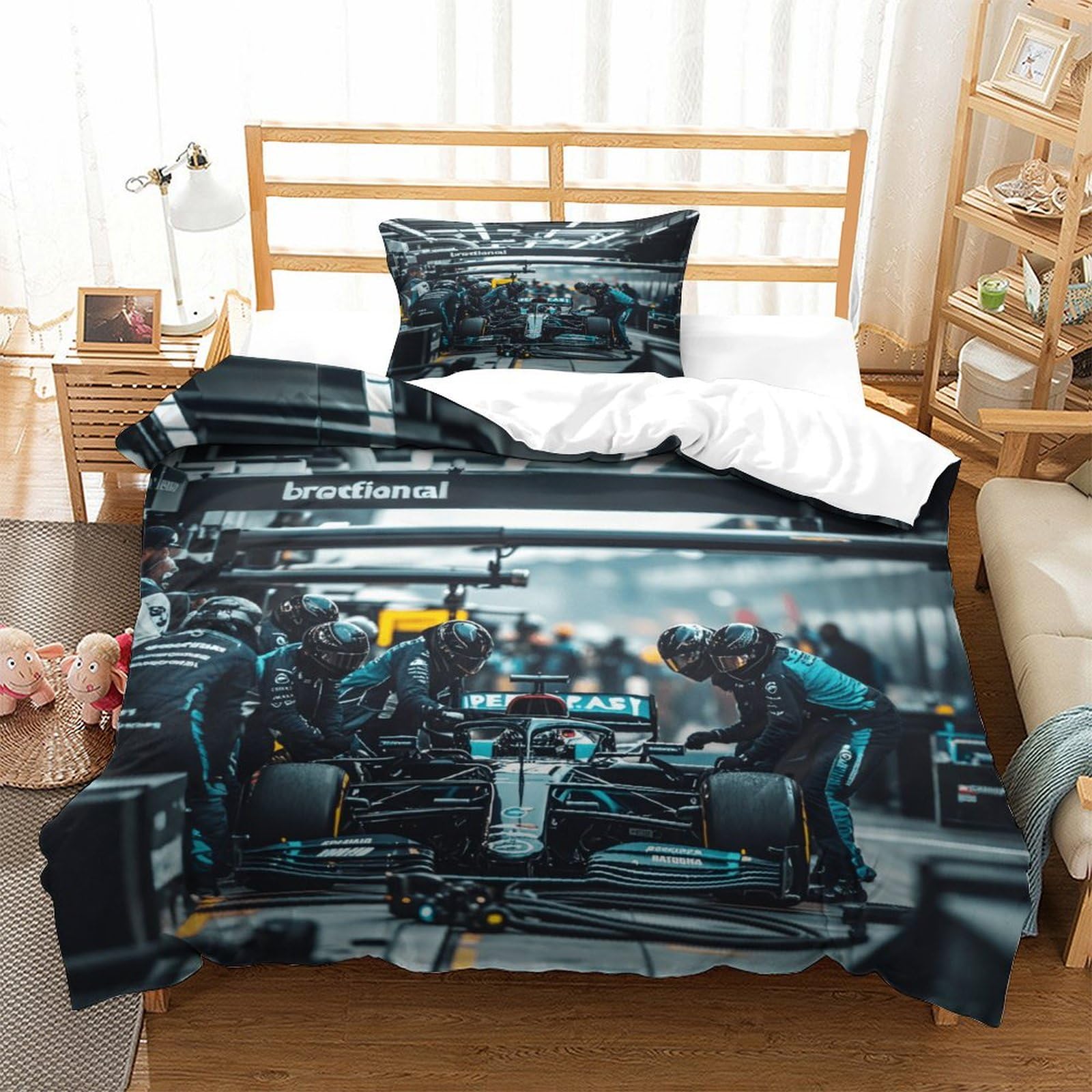 LILIlaobiao Grand Prix Racing Breathable Quilt Cover Set Hidden Zipper Formula racing Duvet Cover Set with Pillowcases Bedding Set Soft Microfiber Nice-looking Comforter Cover for Single（135x200cm）