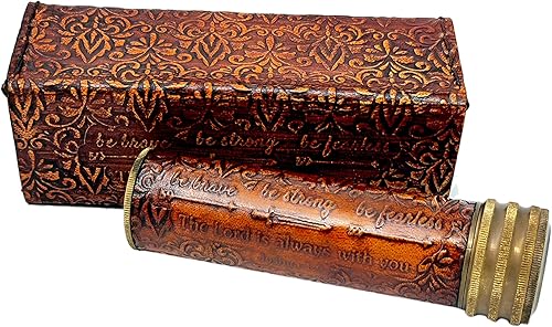 Miniatura 4 de Caleidoscopio de latón hecho a mano con caja de cuero y lente de espejo 3D, aspecto vintage, acabado antiguo, caleidoscopio para niños, amigos,