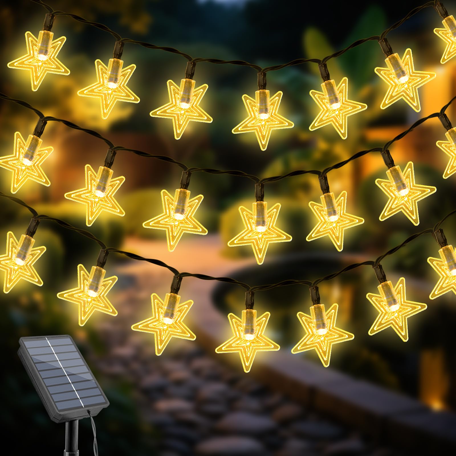 Etopgo Solar Garden Lights, 5M 50LED Star String Lights Outdoor Garden IP65 Waterproof,8Modes Solar Powered Outdoor Light for Patio Yard Home Wedding Party