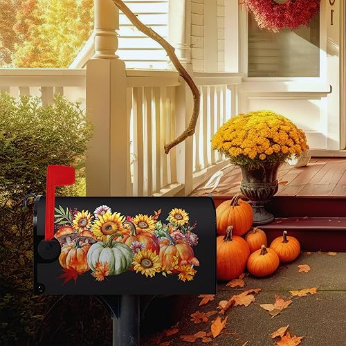 Miniatura 3 de Fundas magnéticas para buzón de otoño, tamaño estándar, diseño de calabaza, girasol, hojas de arce, buzón de correo, cubierta impermeable para