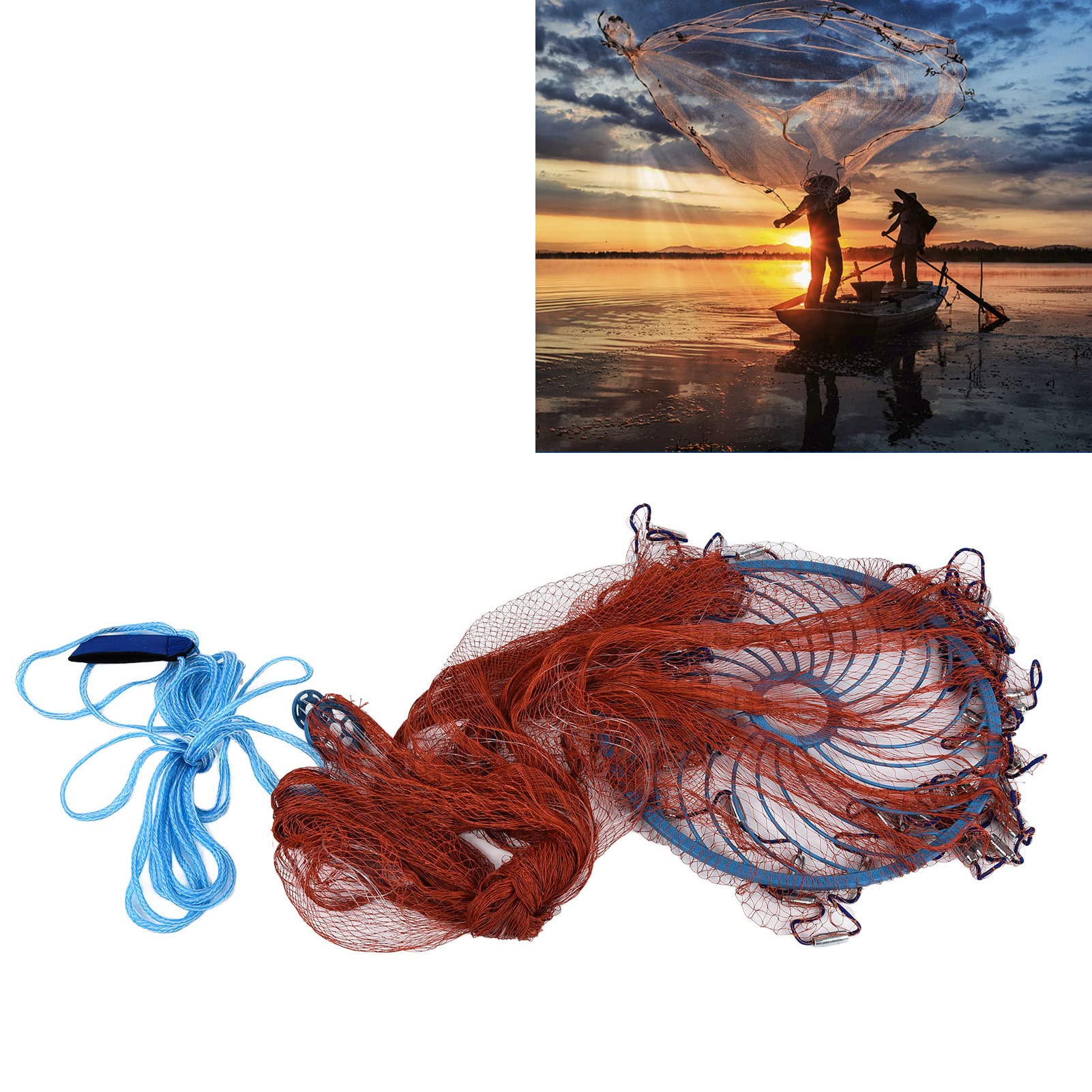 Rete da Pesca Automatica da Lancio a Mano, Rete da Lancio Flessibile Per Laghetto Per Pesci, All'aperto E Oceano, Per La Pesca, Facile da Riporre E Trasportare, Filo in Nylon E Pneumatici, Diam