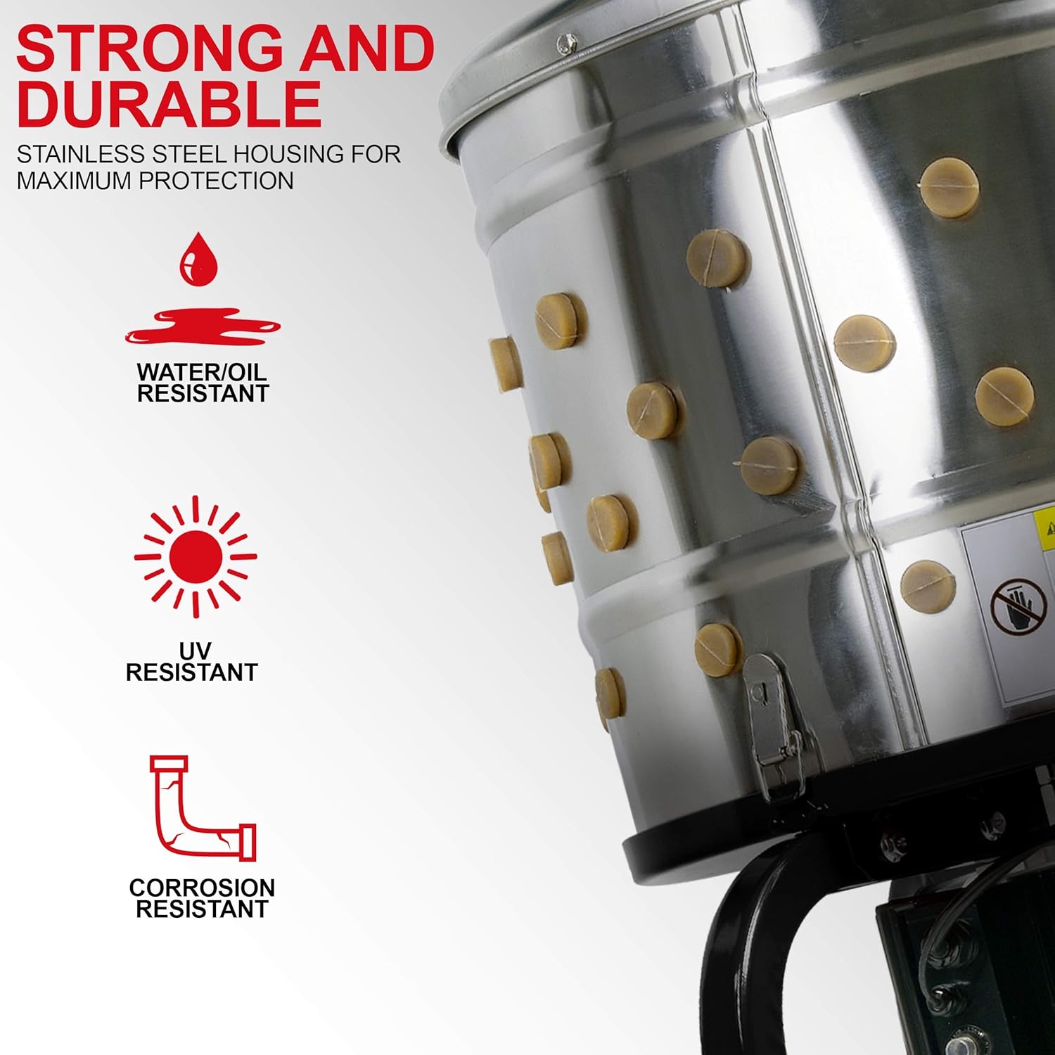 Kitchener Chicken Plucker De-Feather Remover Poultry and Fowl Food Processor Electric Stainless Steel Heavy Duty 1HP 120VAC 280RPM GFCI Connector 92 Soft Fingers 20" Drum Diameter : Patio, Lawn & Garden