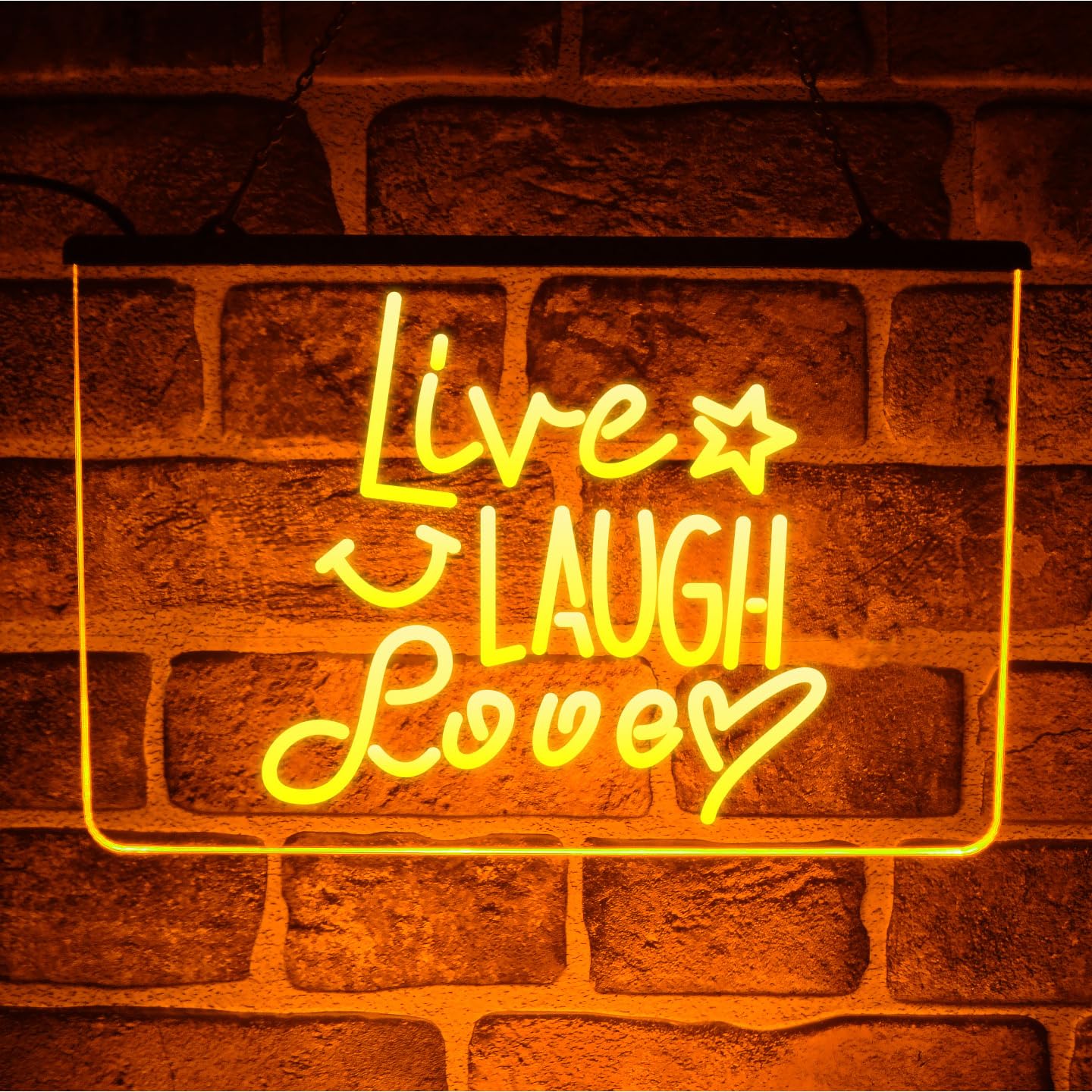 Live Love Laugh Neon LED Light Up Sign | Hanging Inspirational Quote Plaque For Kitchen Décor (Yellow)