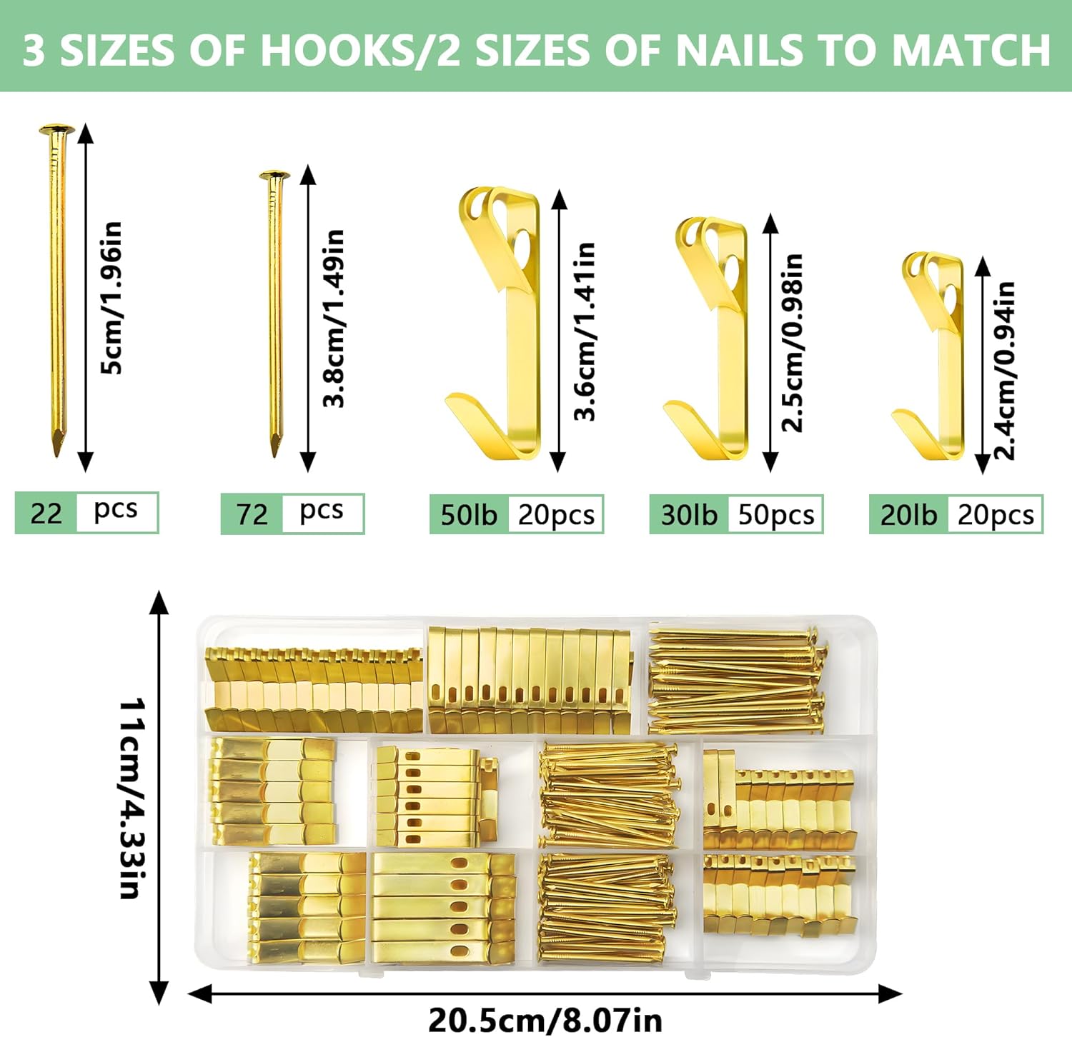 184Pcs Heavy-Duty Metal Boxed Picture Hooks Hanging Kit Wall Hanging Set, 20LB, 30LB, 50LB Hooks Models for Wooden Walls, Plasterboard Picture Hooks