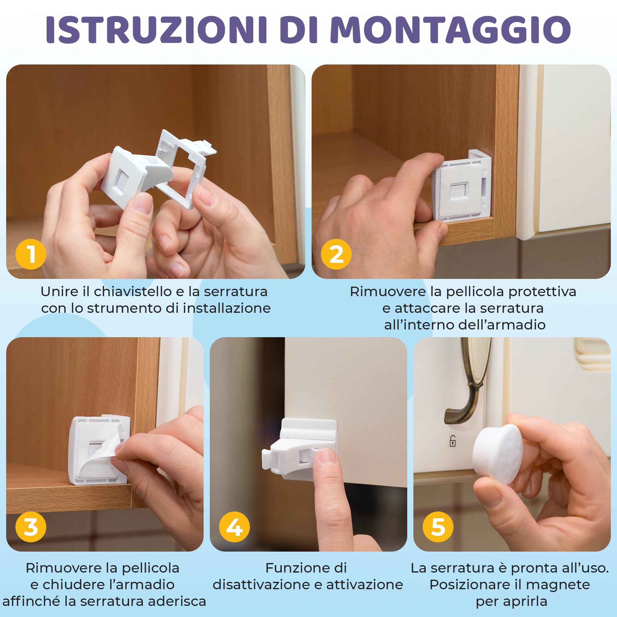 Chiusura Magnetica per Cassetti & Ante 12 Serrature 3 Chiavi Blocco Sicurezza Magnetico per Bambini