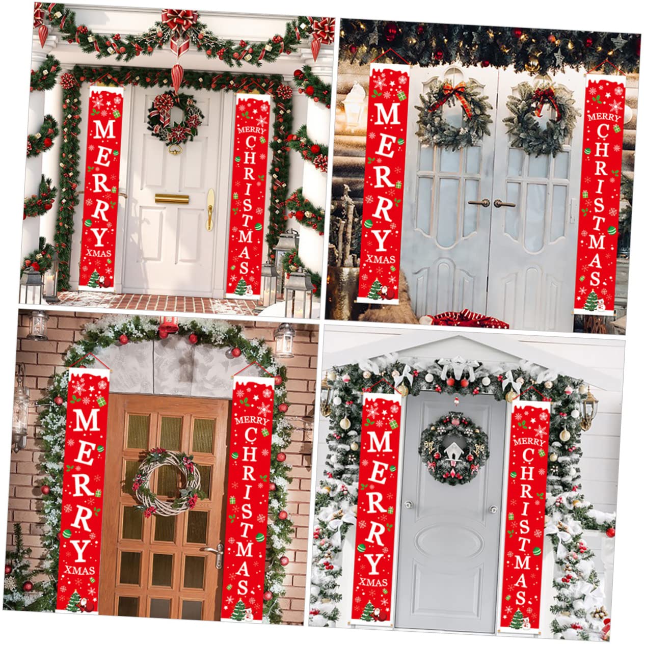 Cabilock 4 Pares cortina navideña letrero de porche de navidad letrero de la puerta principal christmas decorations adornos navideños cortina de puerta de navidad pareado de tela navideña